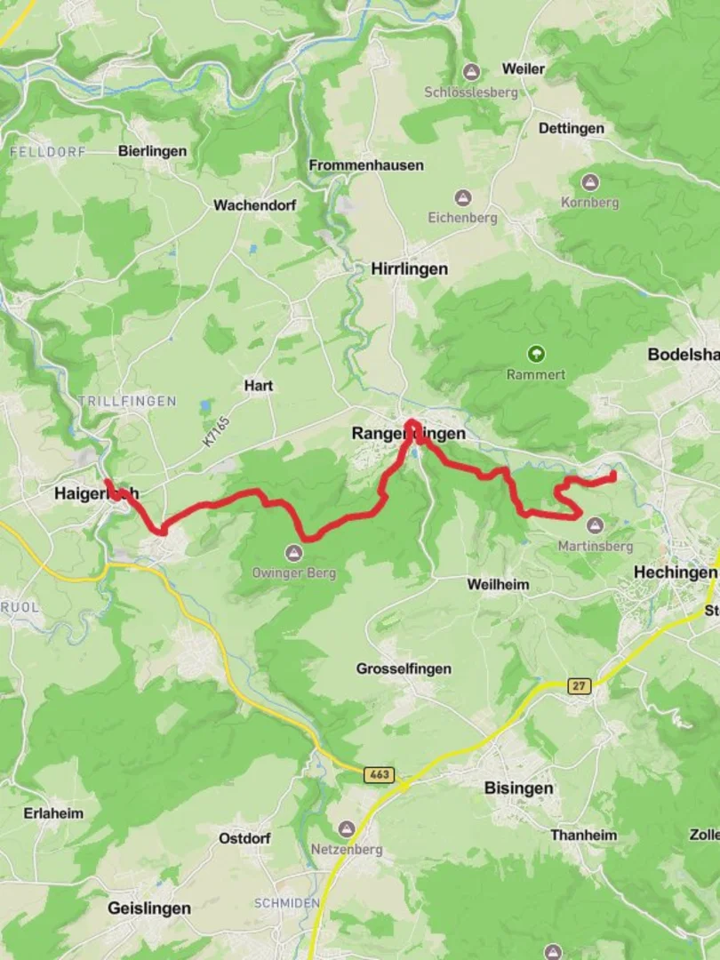 An image depicting the trail Haigerloch to Stein Walk and its surrounding area.