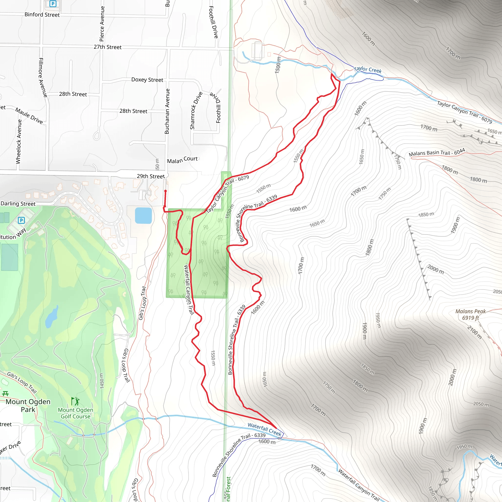 Taylor Canyon Trail and Bonneville Shoreline Trail Loop mobile static map