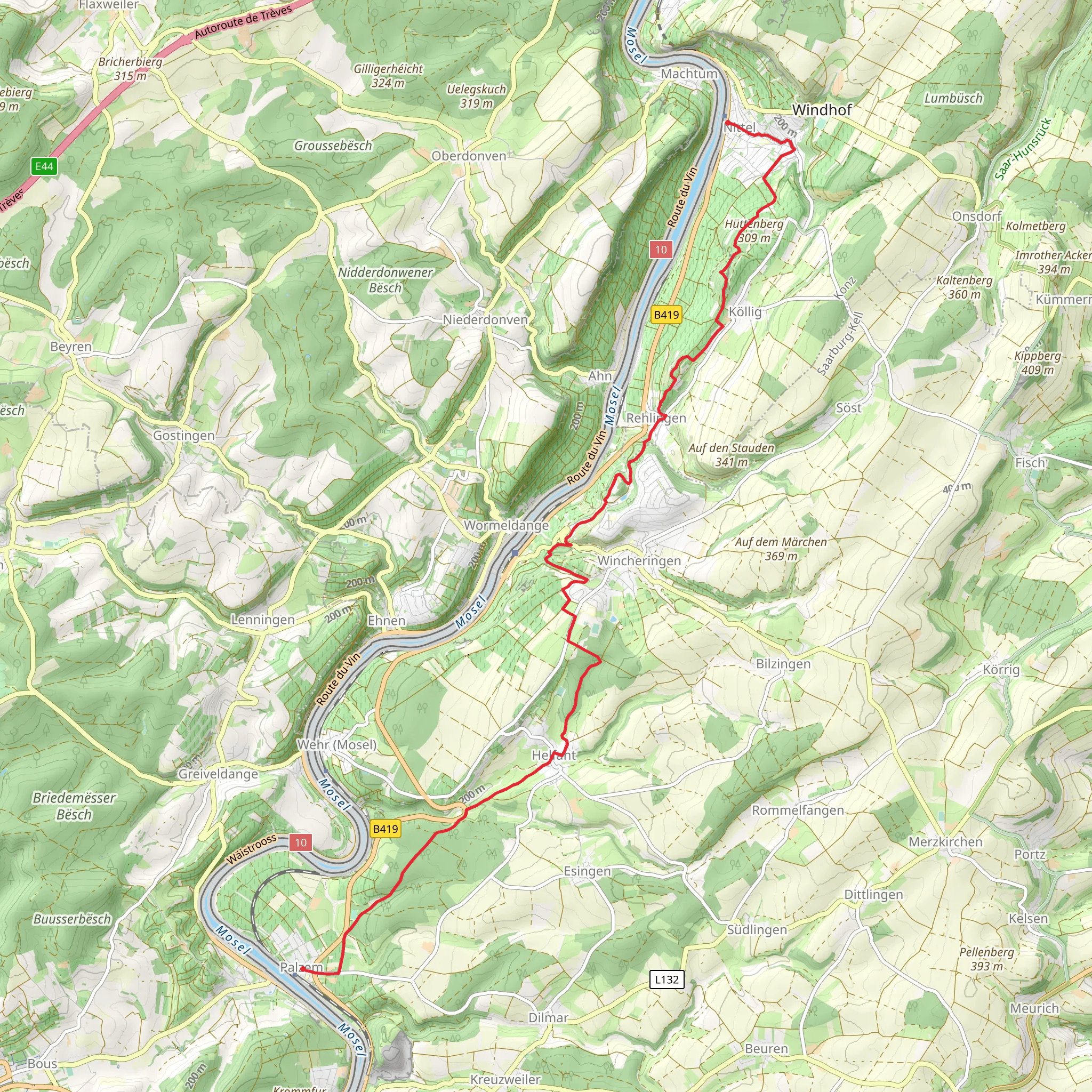 Palzem to Nittel Walk mobile static map