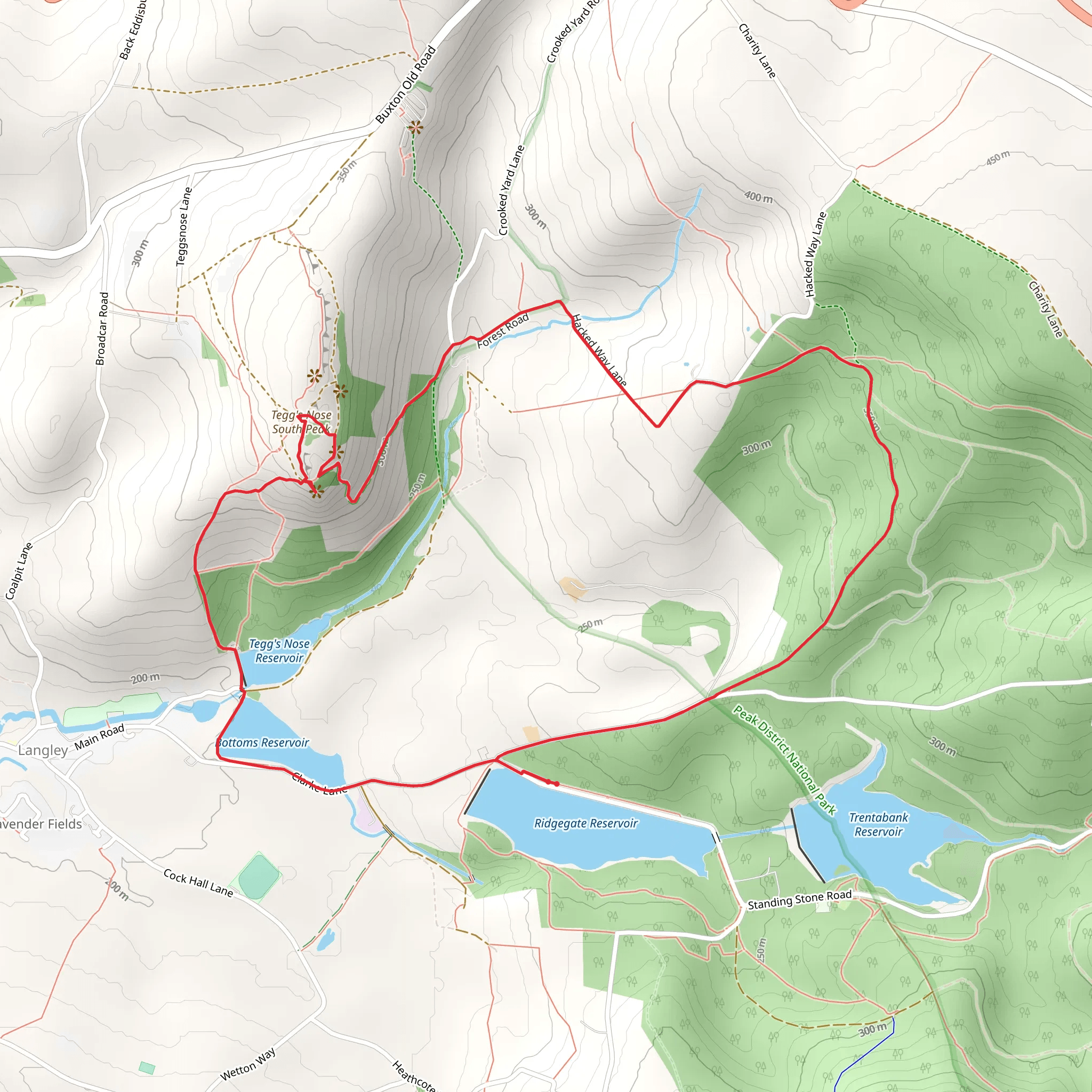 Bottoms Reservoir and Tegg's Nose via Forest Bridleway mobile static map