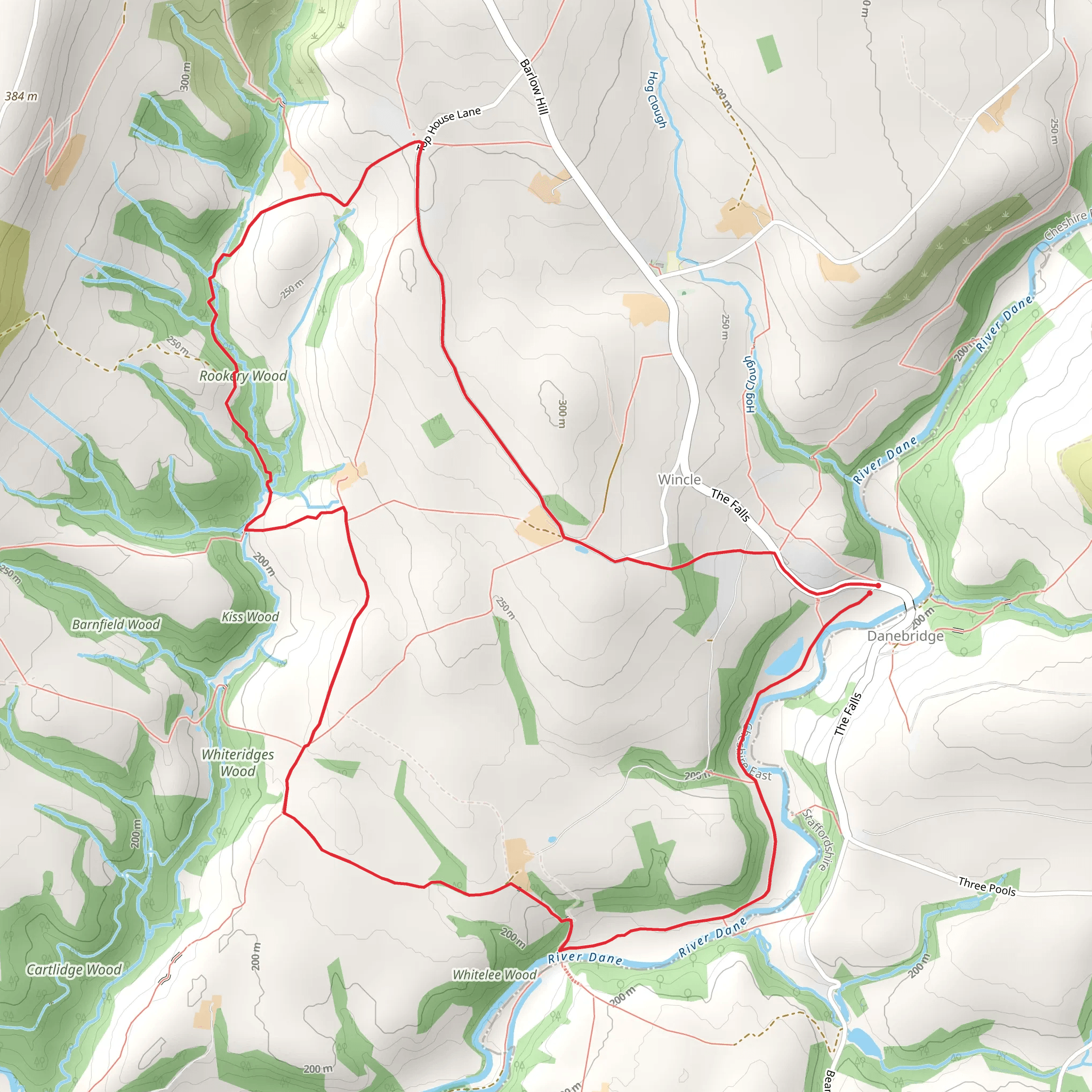 Danebridge Western Circular Walk mobile static map