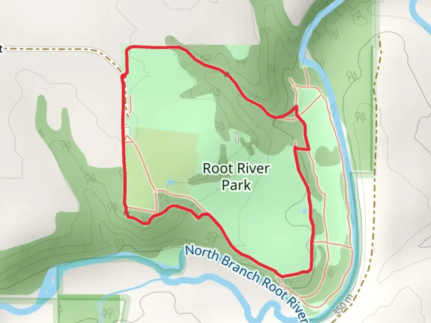 An image depicting the trail Root River Park Loop and its surrounding area.