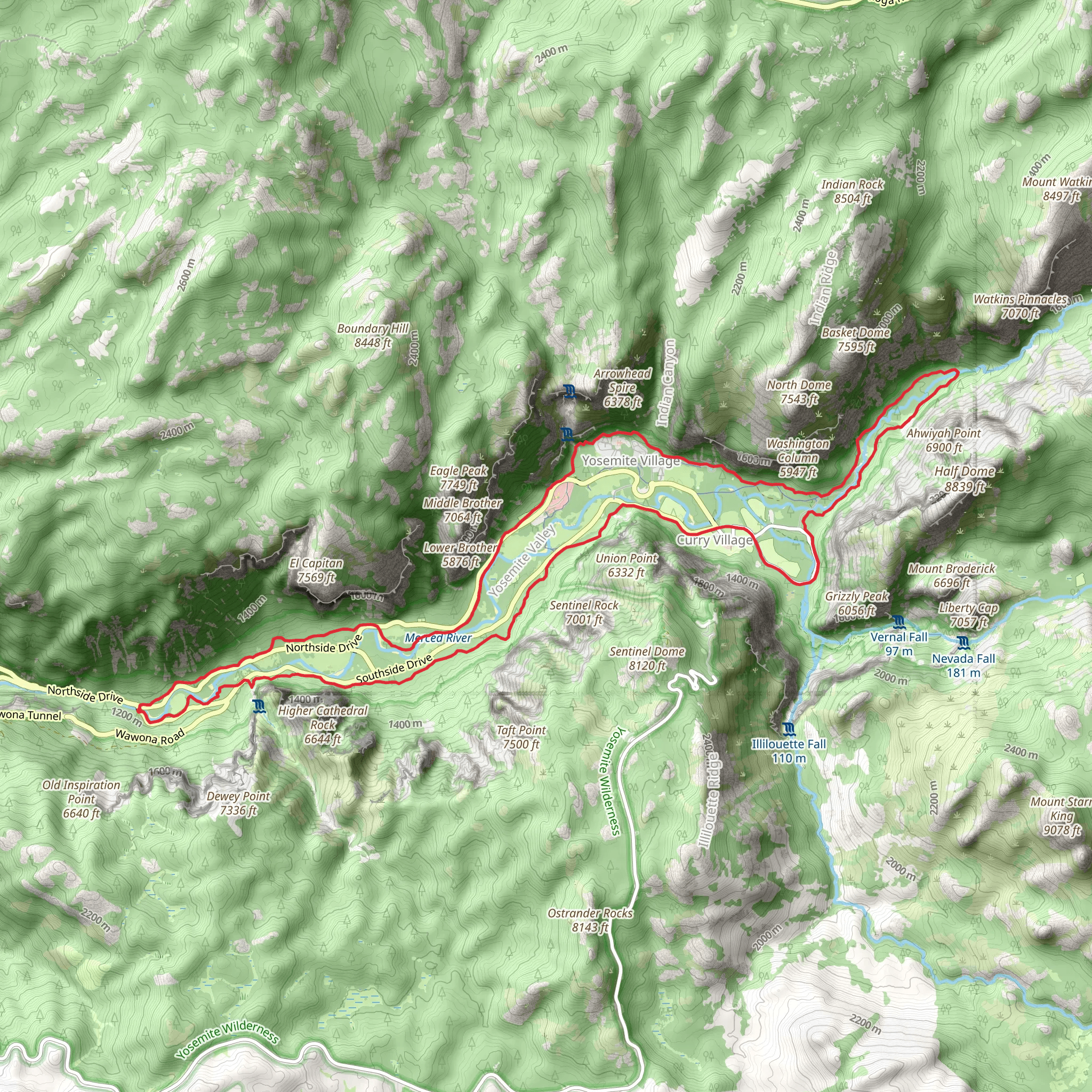 Yosemite Valley Big Loop Trail mobile static map