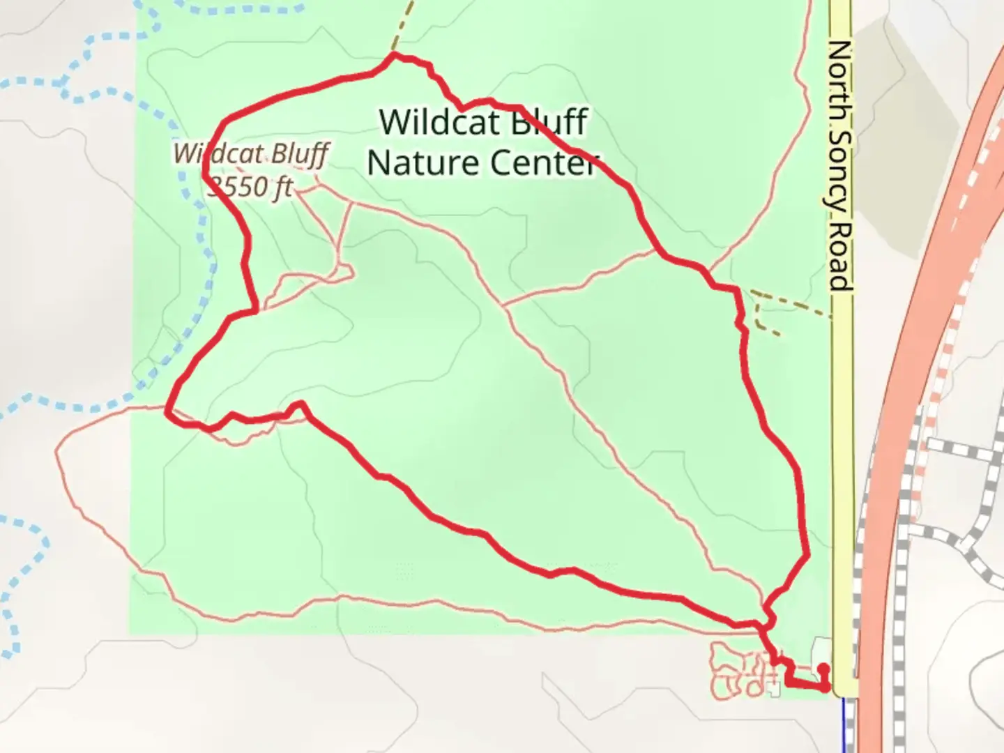 An image depicting the trail Wildcat Bluff Nature Center Loop and its surrounding area.