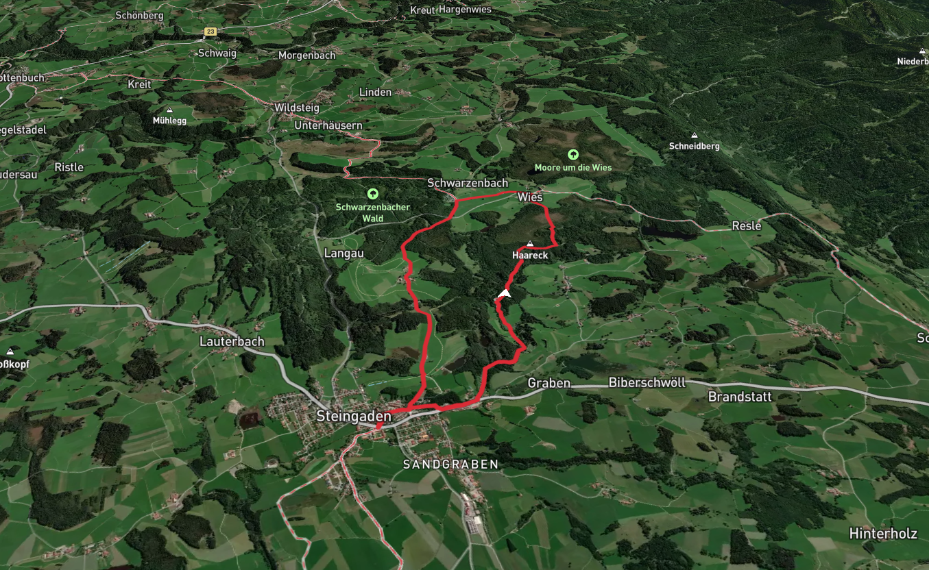 Haareck via Schlögelmühlstraße and ST2 Brettleweg