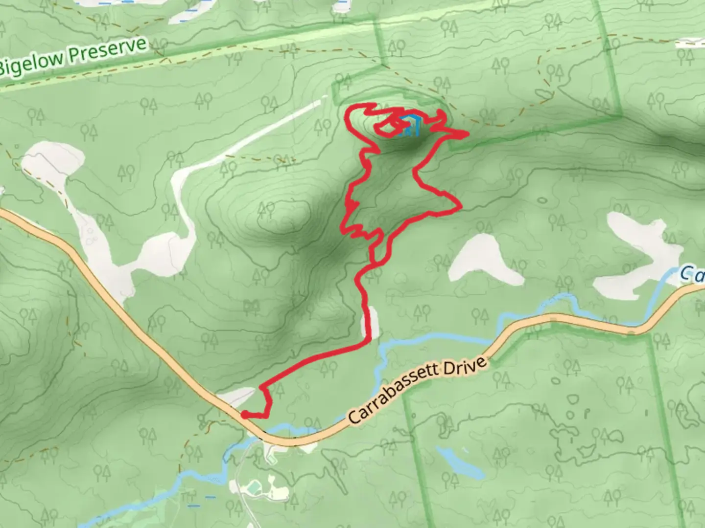 An image depicting the trail Oak Knoll Loop from Bigelow and its surrounding area.
