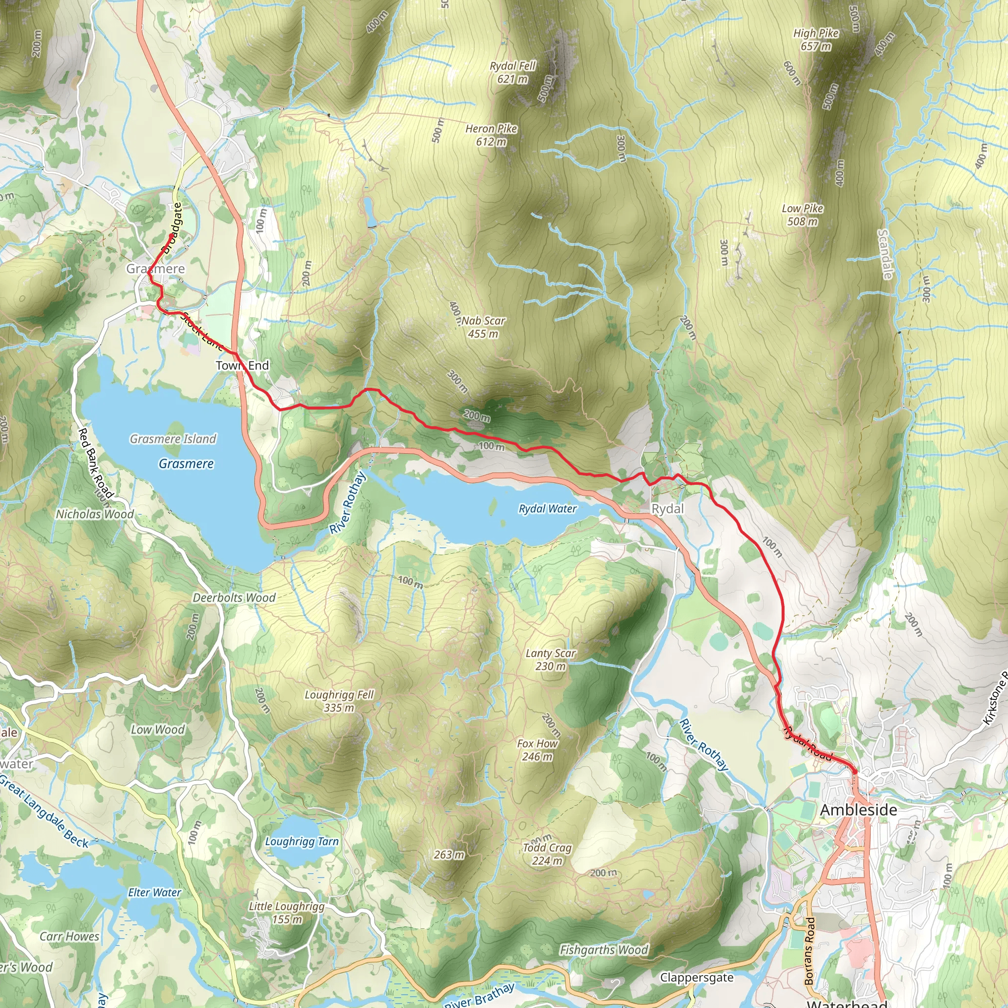 Coffin Route-Ambleside to Grasmere Walk mobile static map