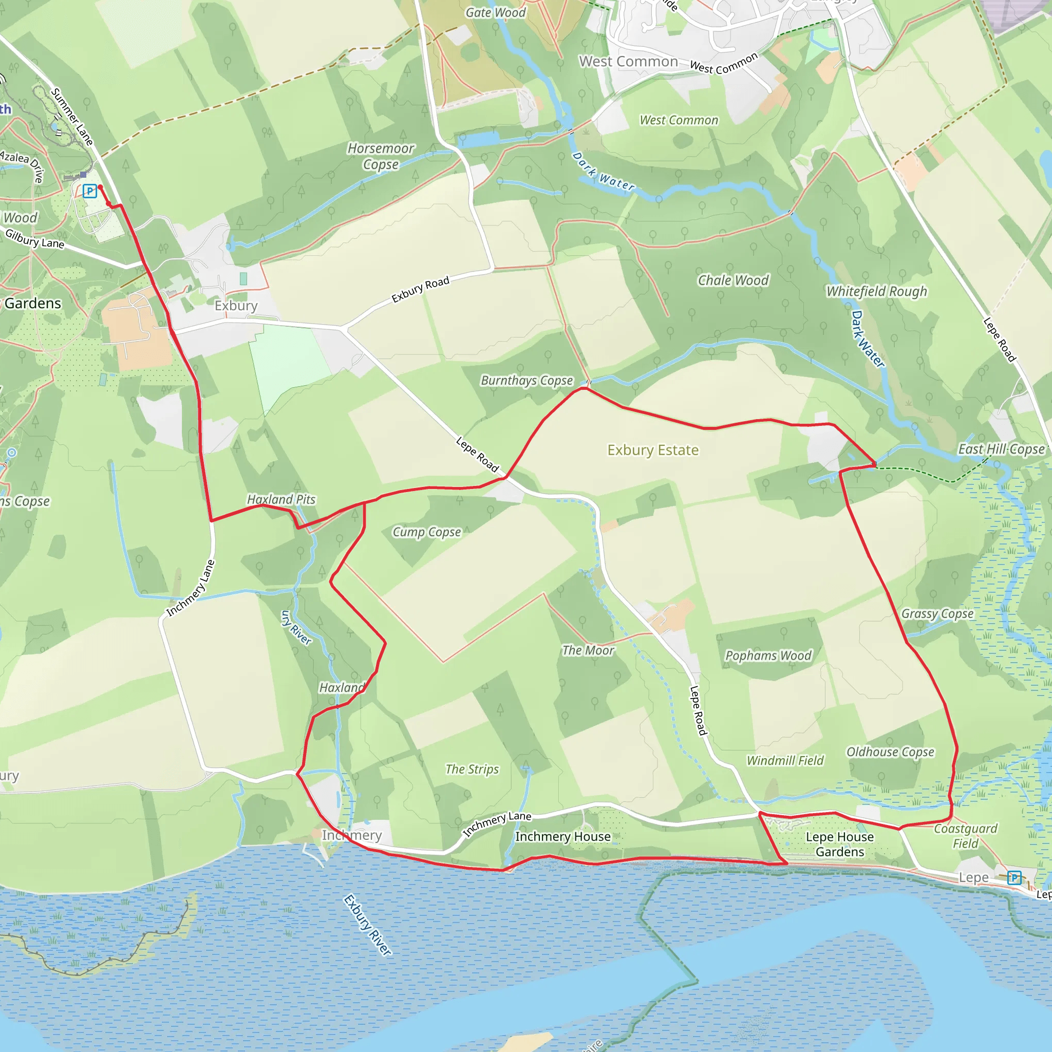 Exbury Village and Lepe Walk mobile static map