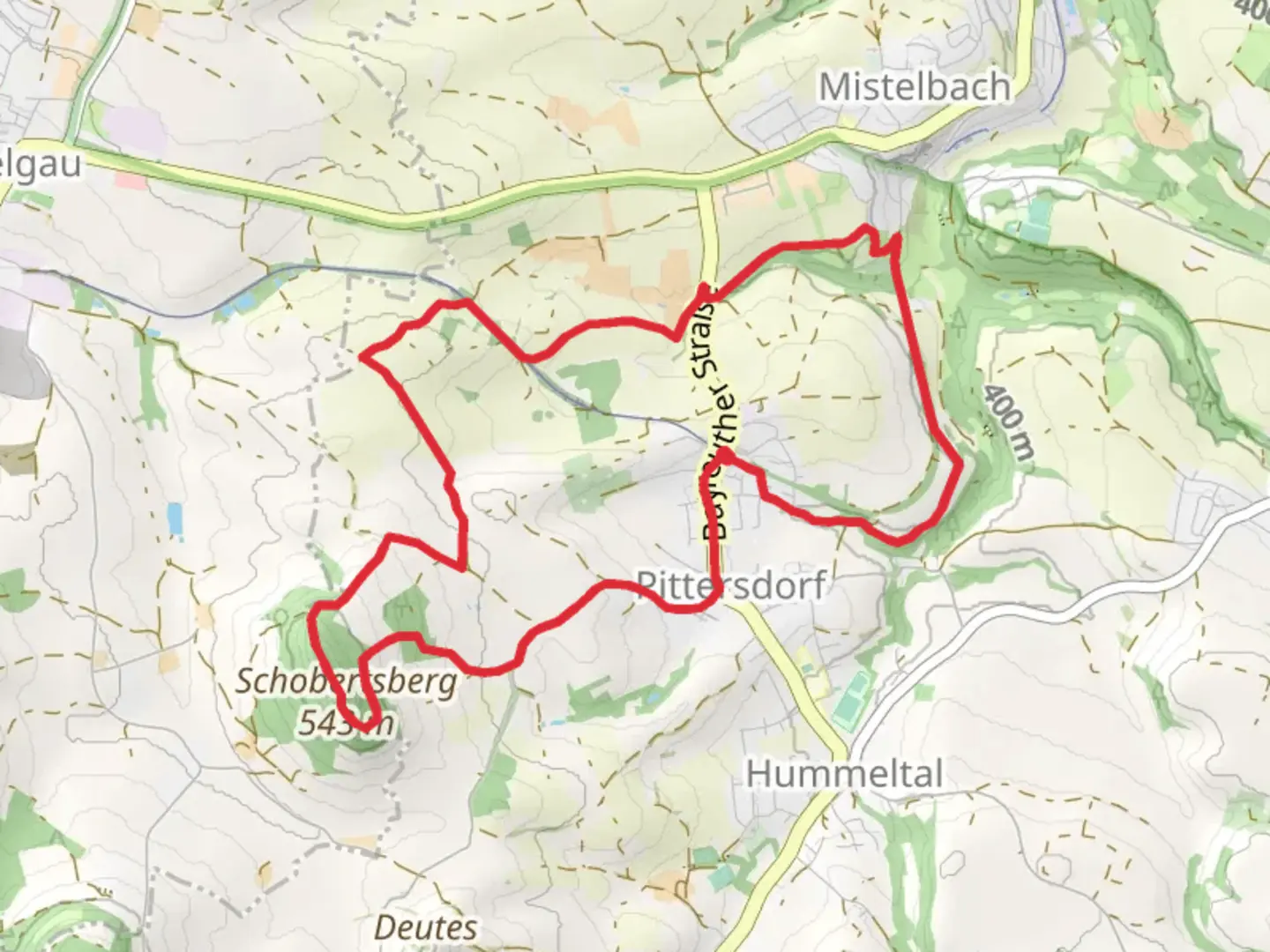 An image depicting the trail Hackersb and Schobertsberg Loop and its surrounding area.