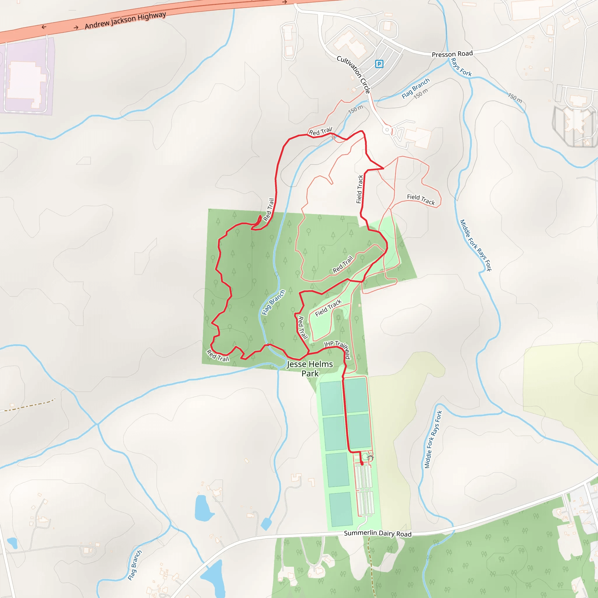 Field Track and Red Loop Trail - Jesse Helms Park mobile static map