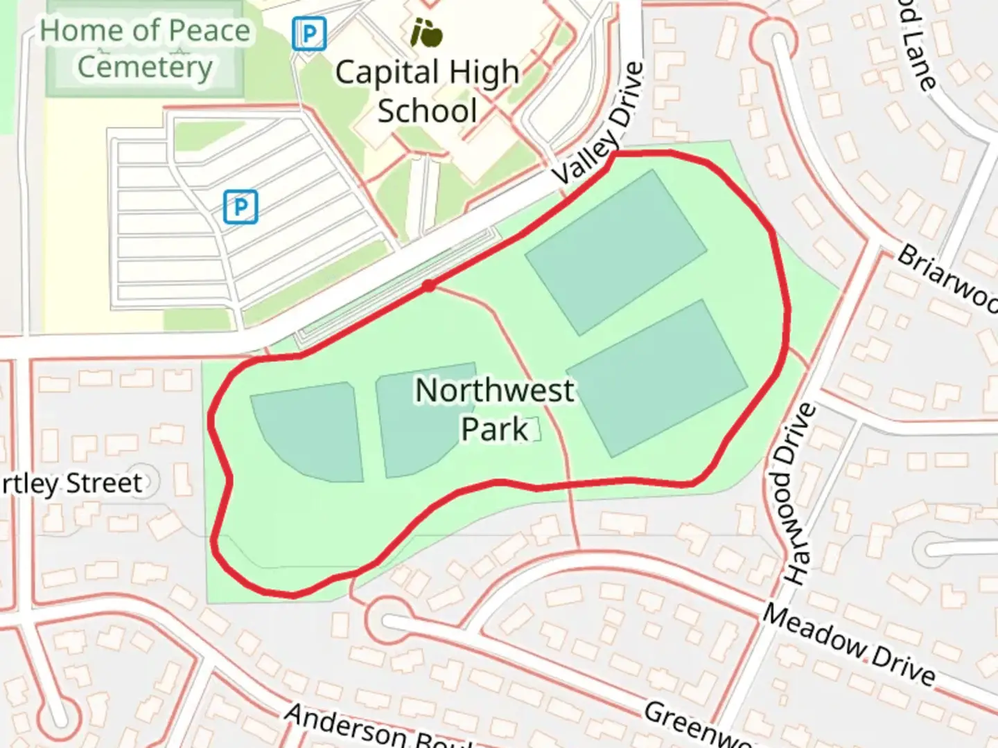 An image depicting the trail Northwest Park Loop and its surrounding area.