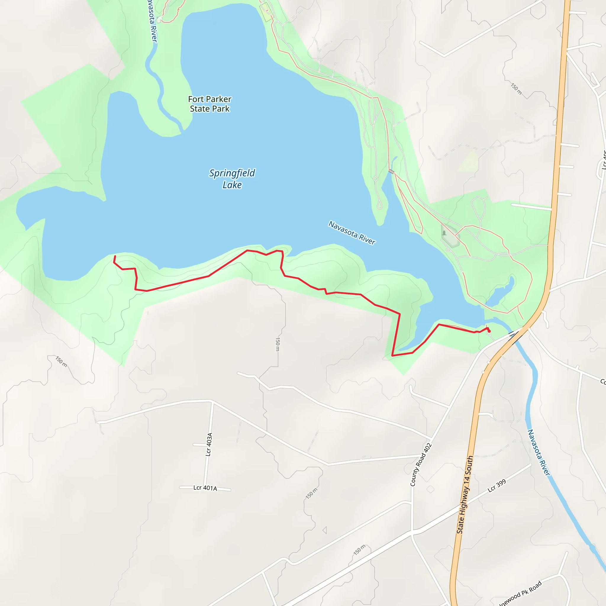 Springfield Lake - Baines Creek Trail Back mobile static map