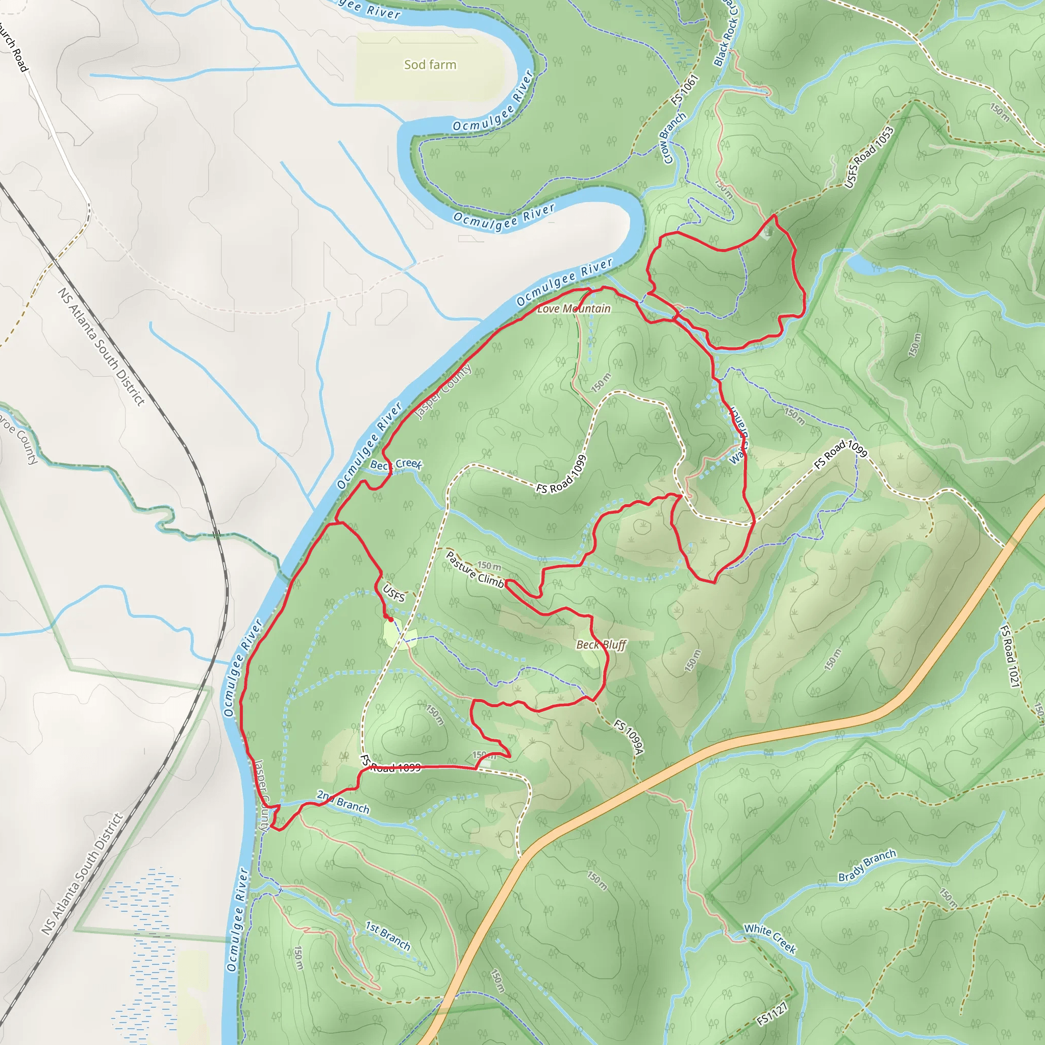 Love Mountain, Beck Bluff via River Trail and Waits Ferry Trail mobile static map