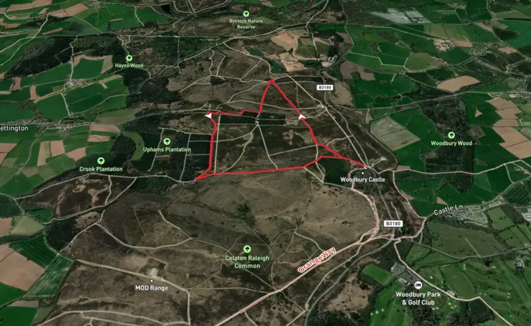 An image depicting the trail Woodbury Common and its surrounding area.