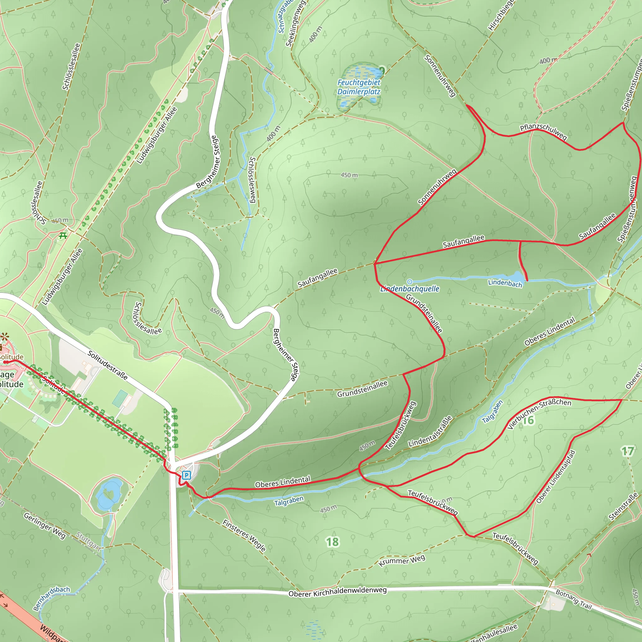 Pfaffenwald and Sandkopf Loop via Schloss Solitude mobile static map
