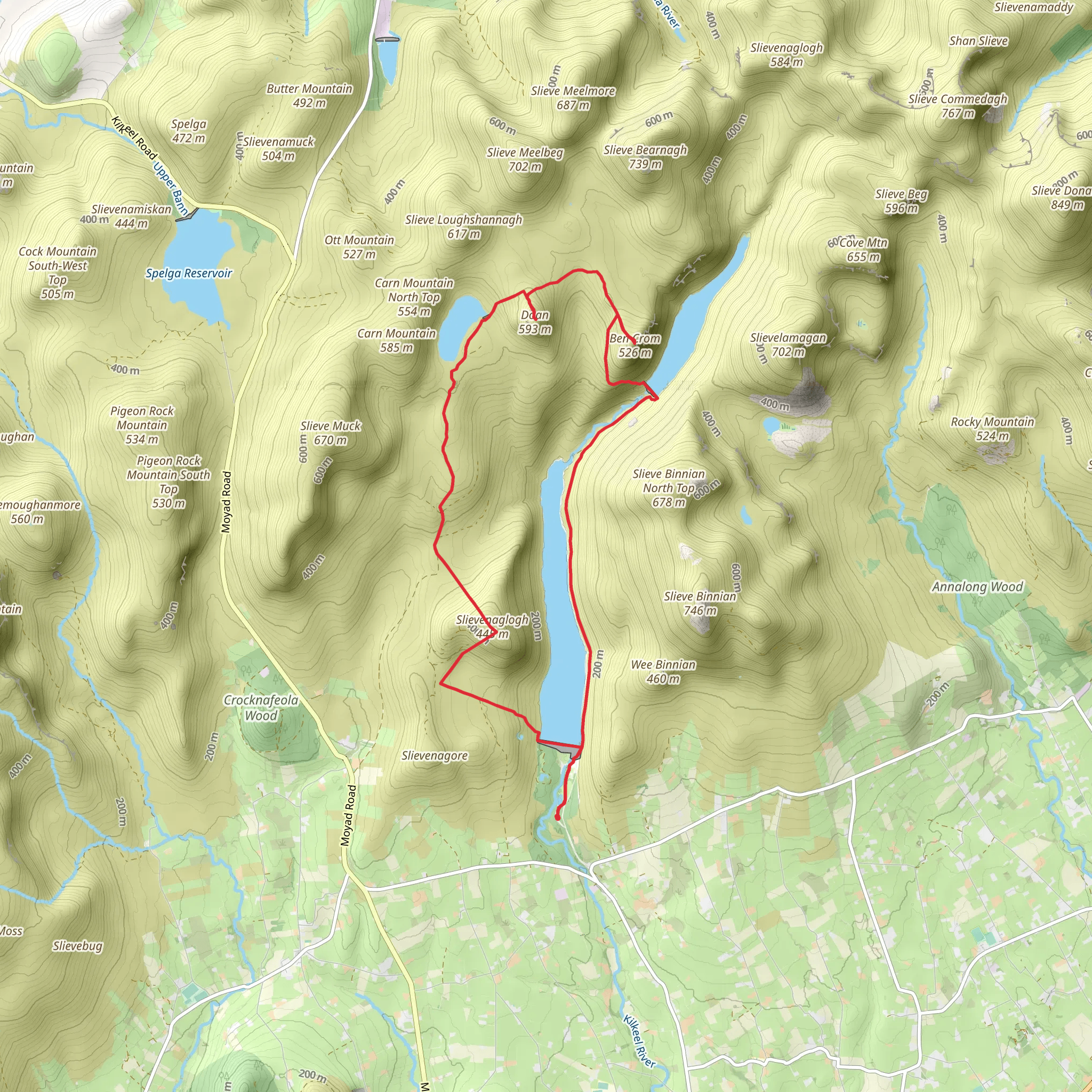 Doan and Ben Crom via Silent Valley Reservoir mobile static map
