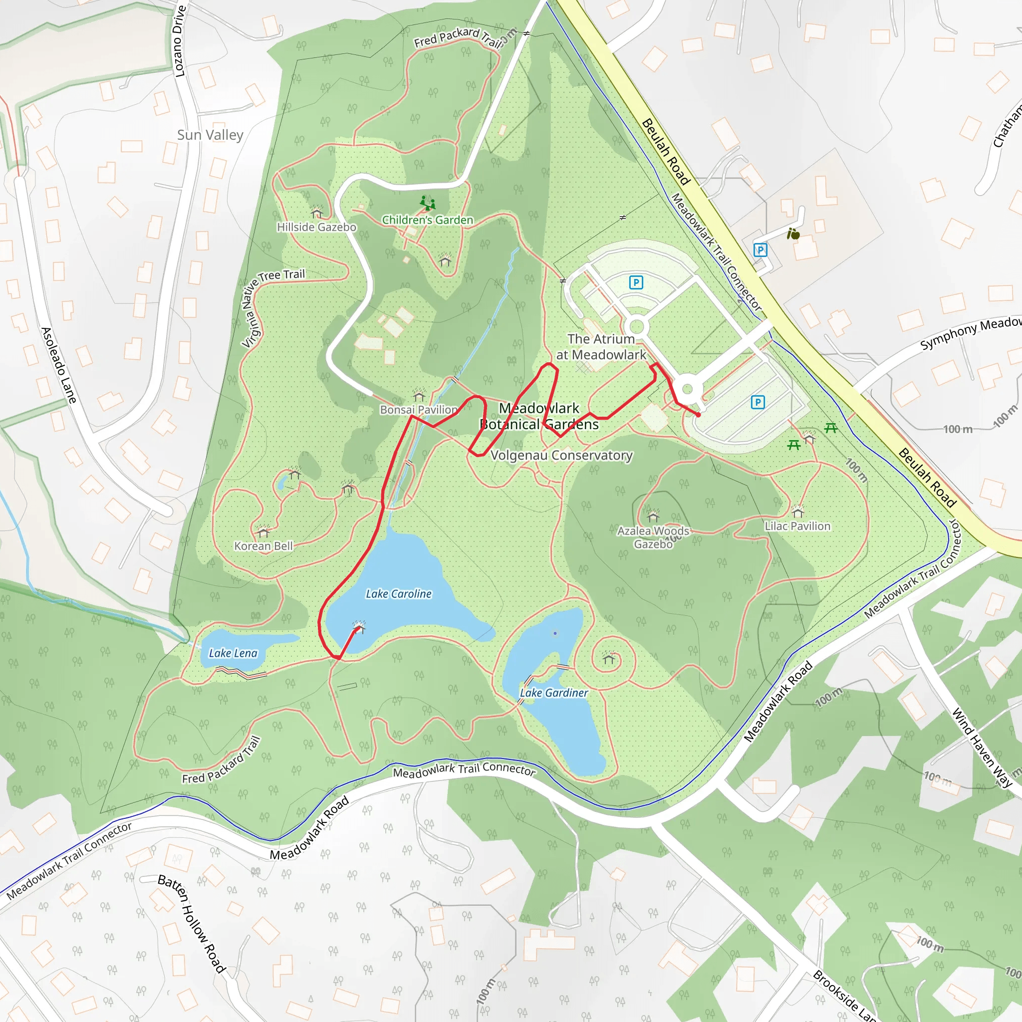 Lake Caroline and Meadowlark Botanical Gardens Walk mobile static map