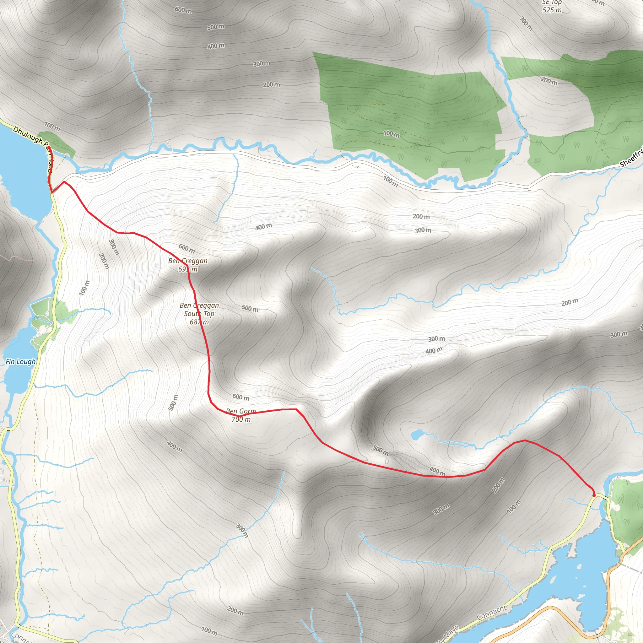 Ben Creggan and Ben Gorm Walk from Doo Lough mobile static map