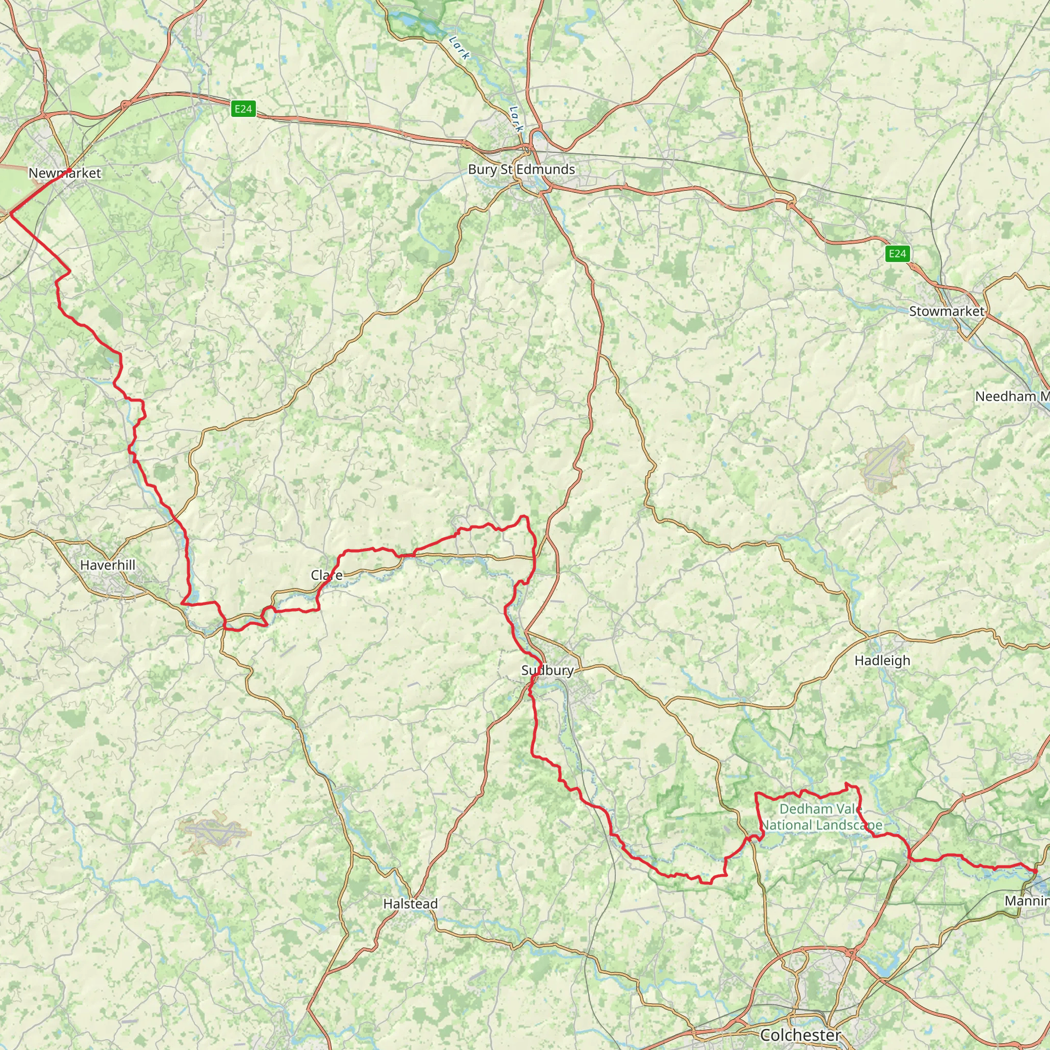 Newmarket to Cattawade via Stour Valley Path mobile static map