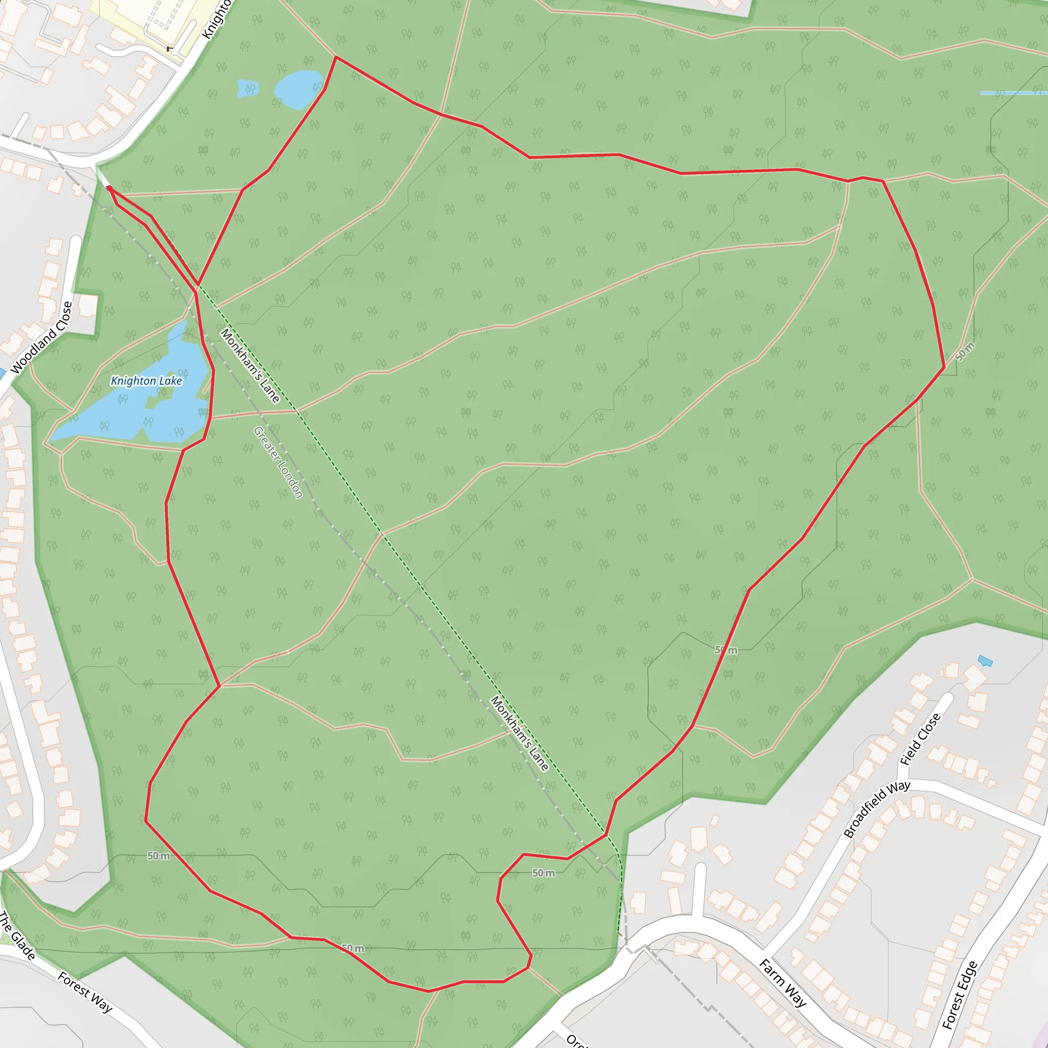 Knighton Lake and Lords Bushes and Knighton Wood mobile static map