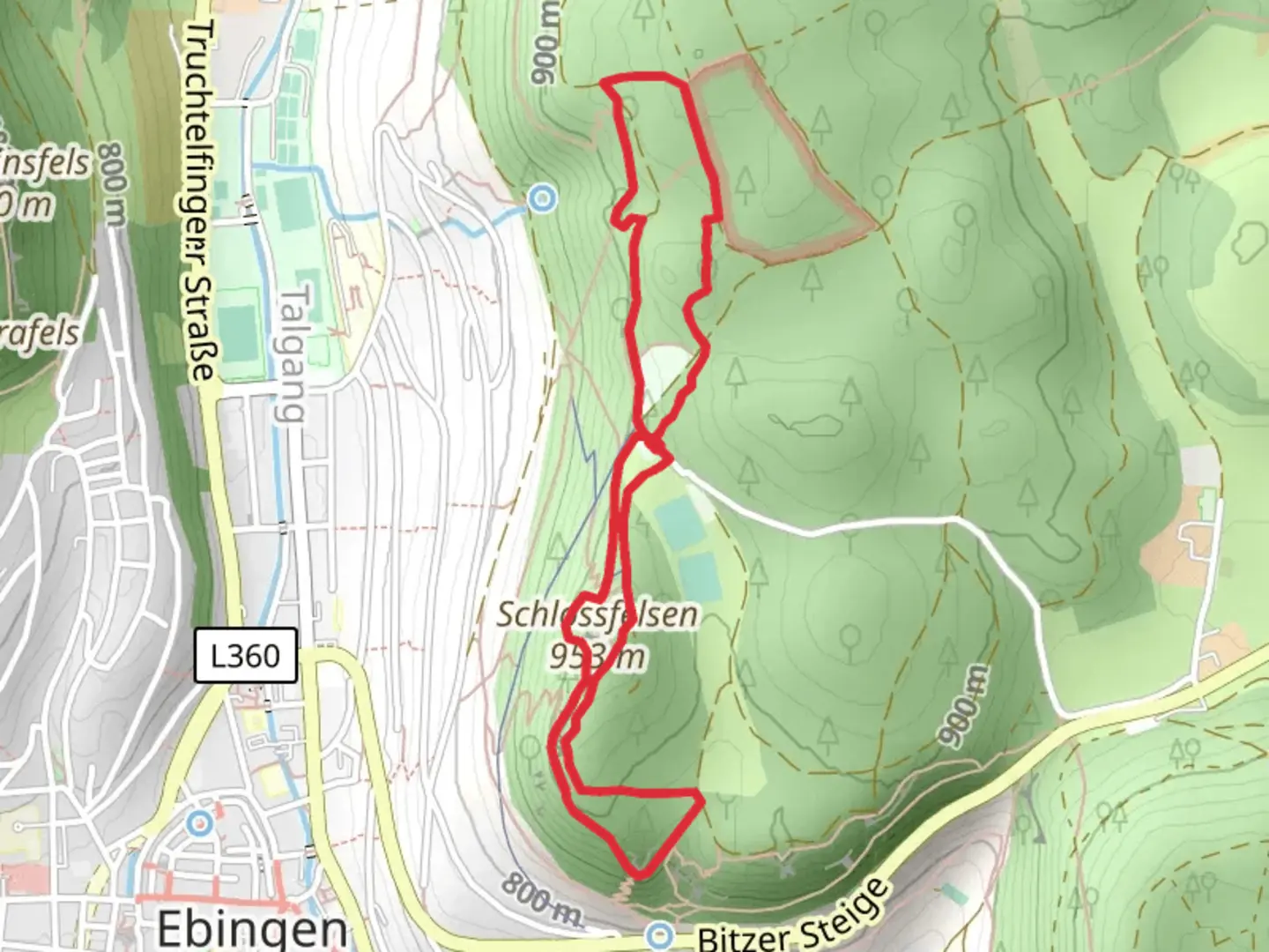 An image depicting the trail Traufgaengerle Hexenkueche Loop and its surrounding area.