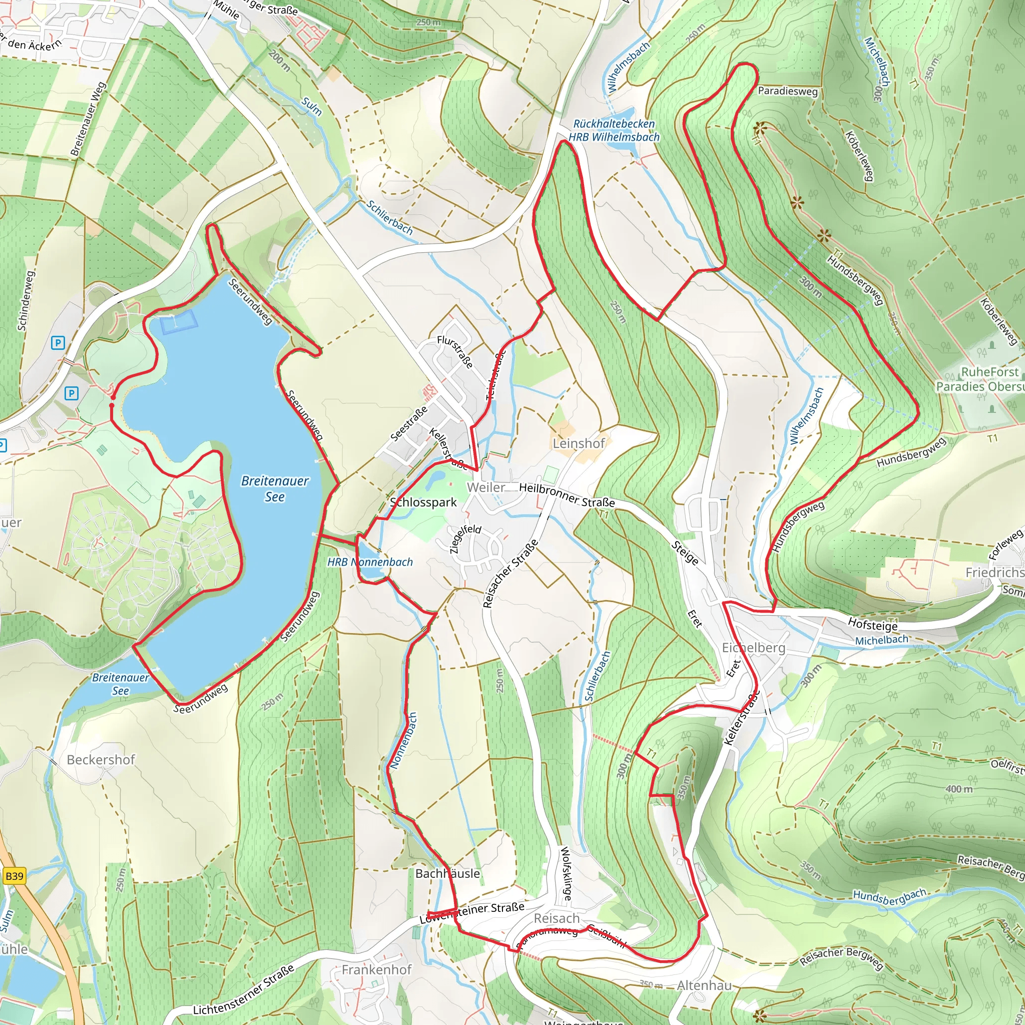 Breitenauer See and Obersulmer Rundwanderweg Loop mobile static map