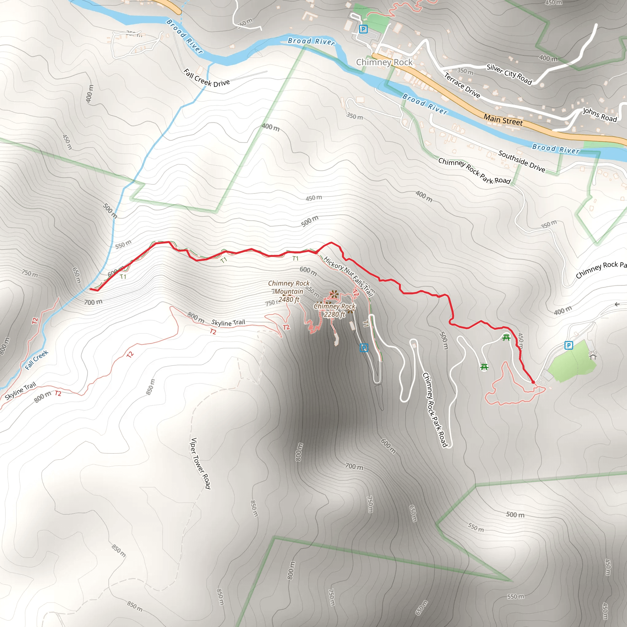 Hickory Nut Falls via Four Seasons Trail mobile static map