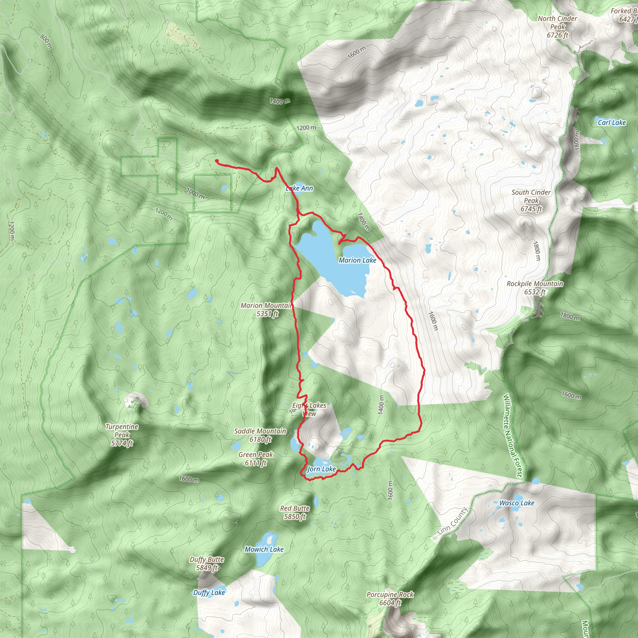 Marion Lake and Eight Lakes View Loop mobile static map