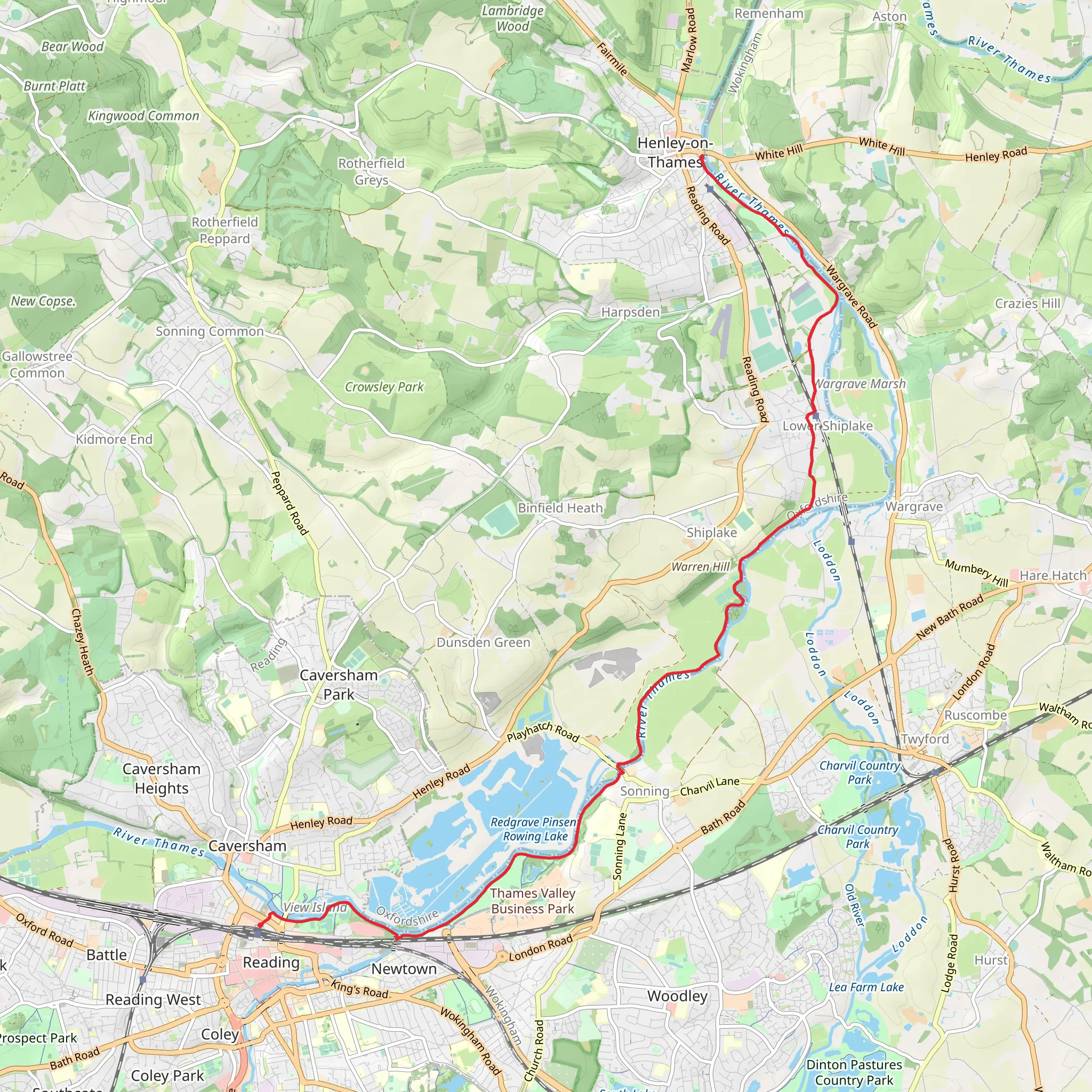 Reading to Henley on Thames Walk mobile static map