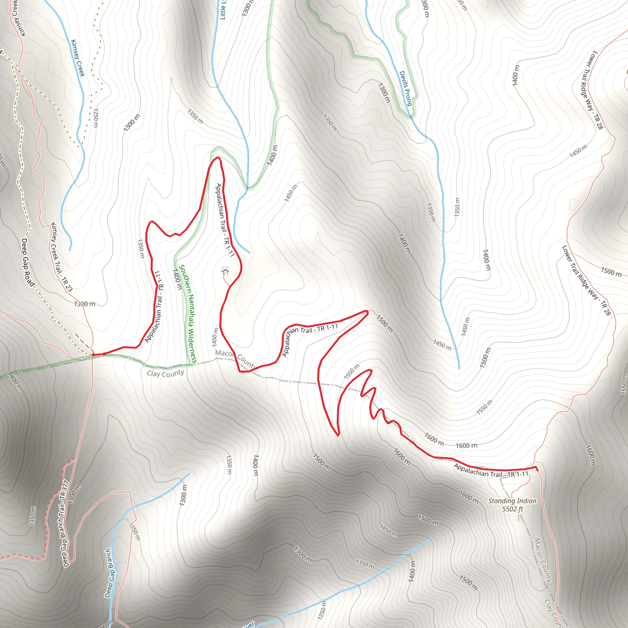 Standing Indian via Appalachian Trail mobile static map