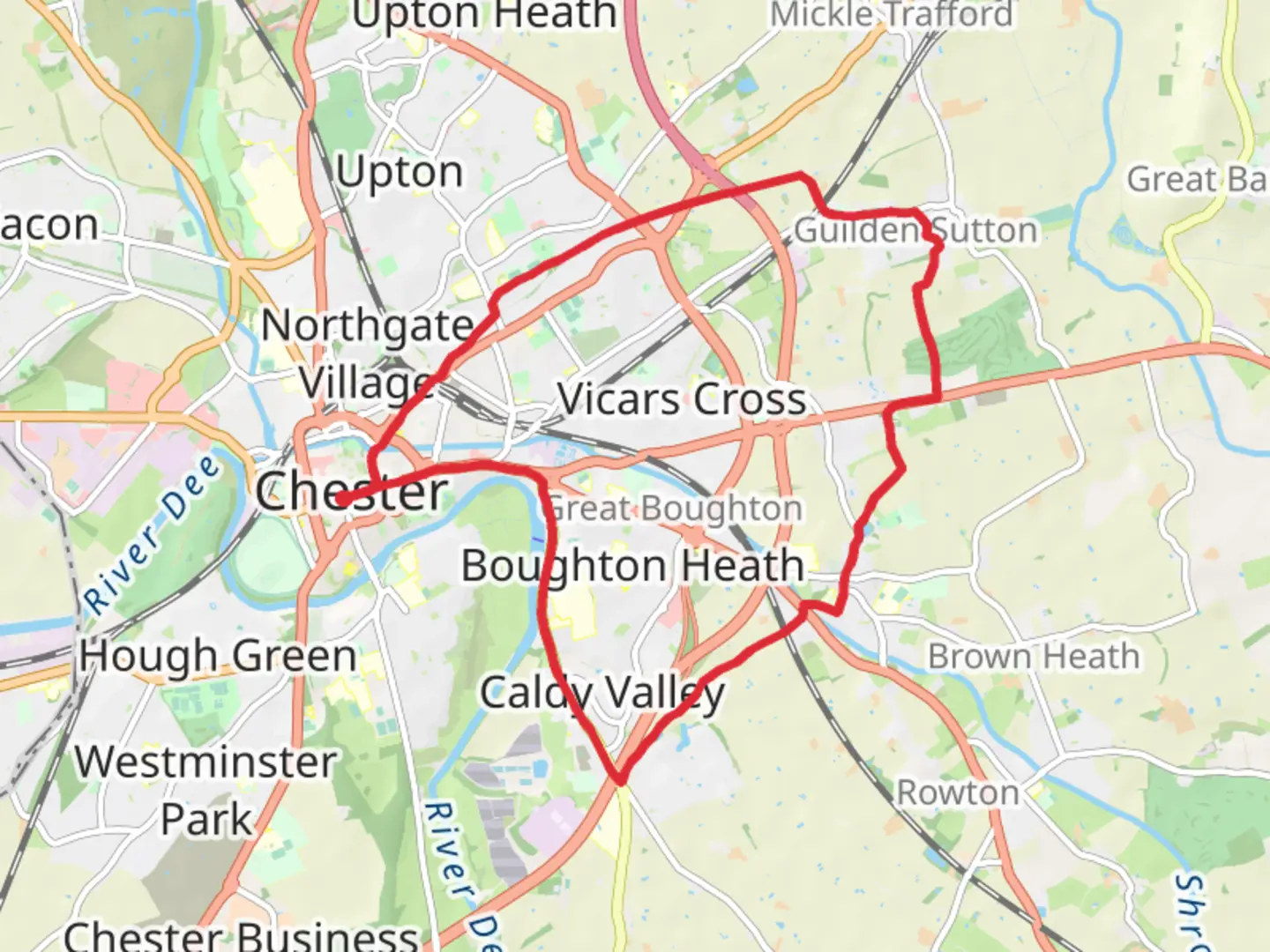 An image depicting the trail Guilden Sutton Park and Chester Millennium Greenway and its surrounding area.