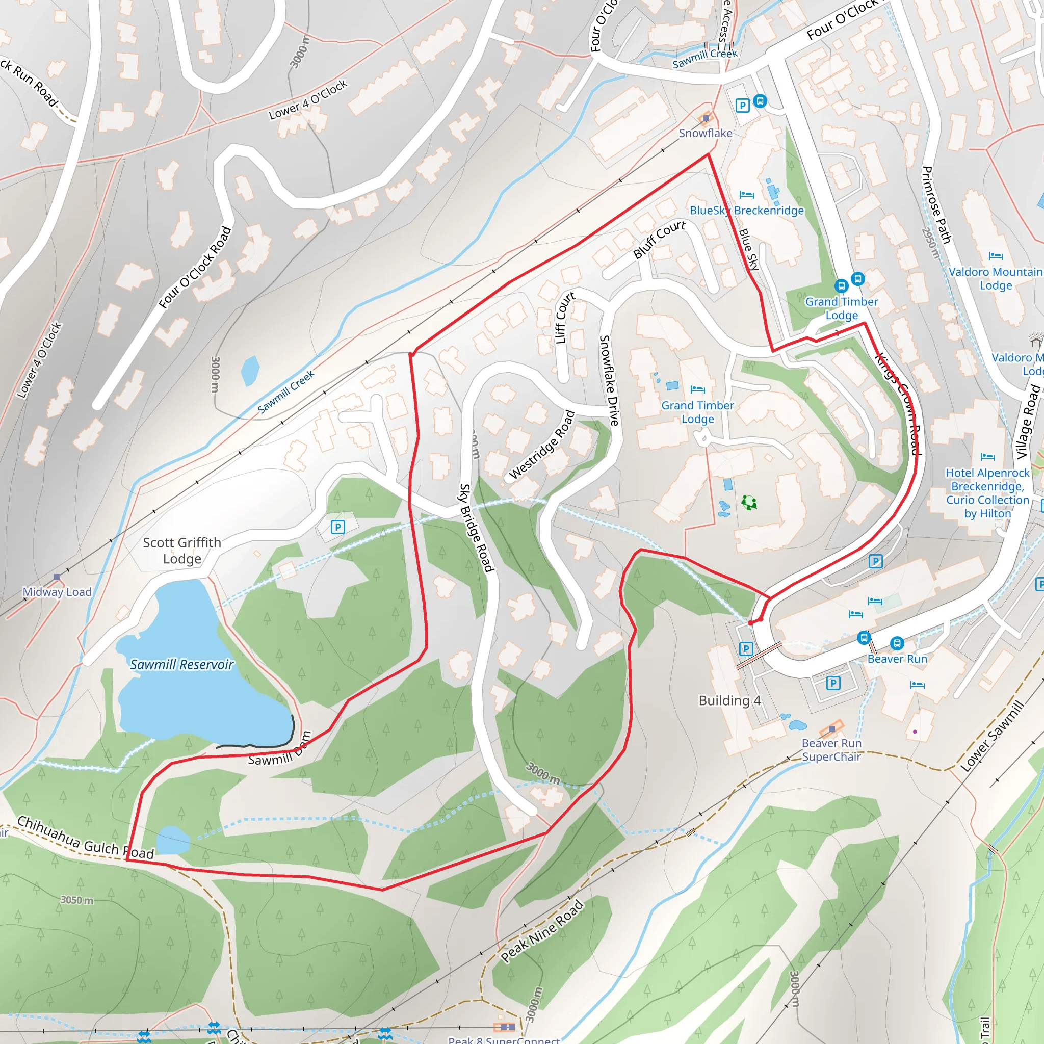 Sawmill Reservoir via Lower Sawmill and Snowflake Trail Loop mobile static map