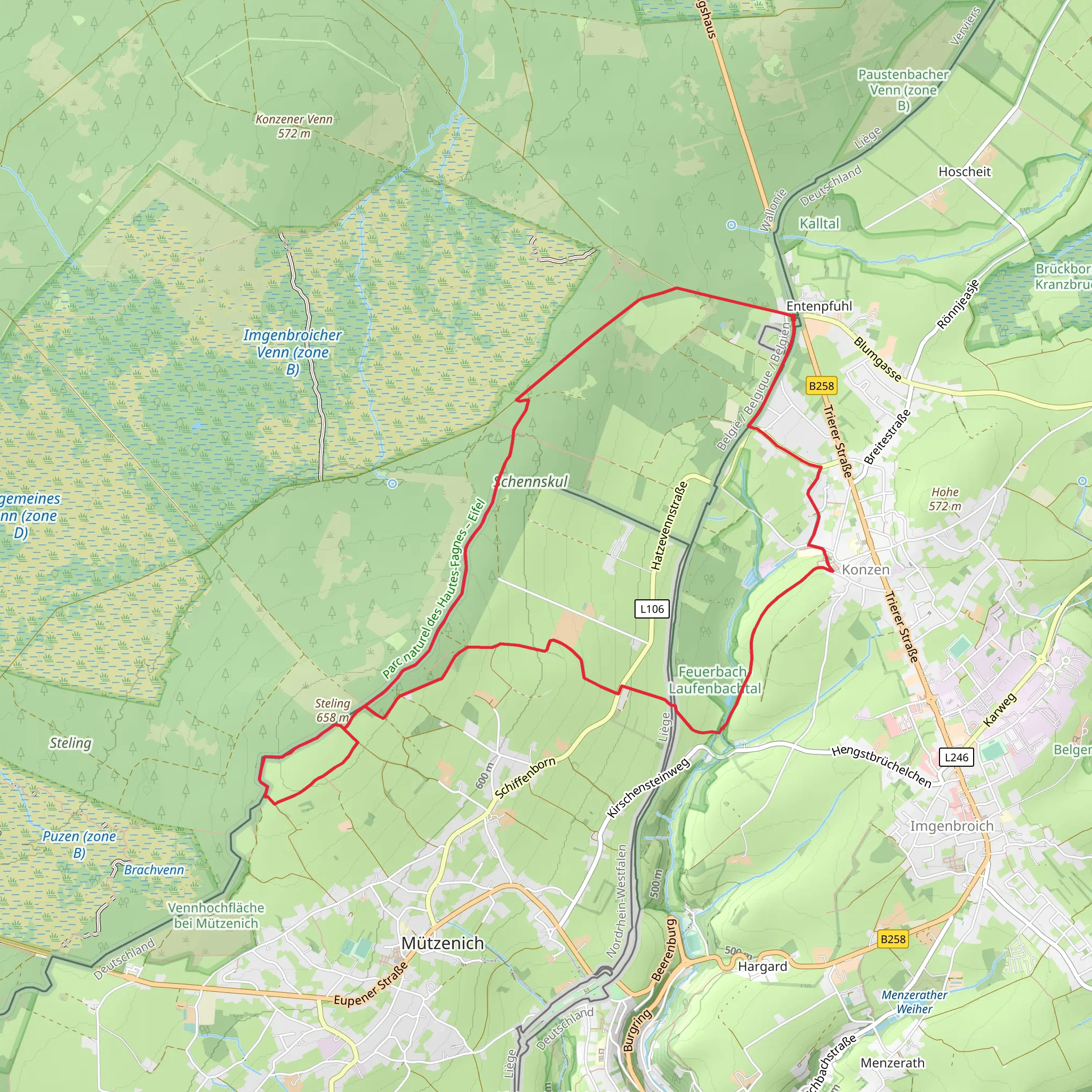 Steling and Eifelblick Muetzenich Loop via Moor Route mobile static map