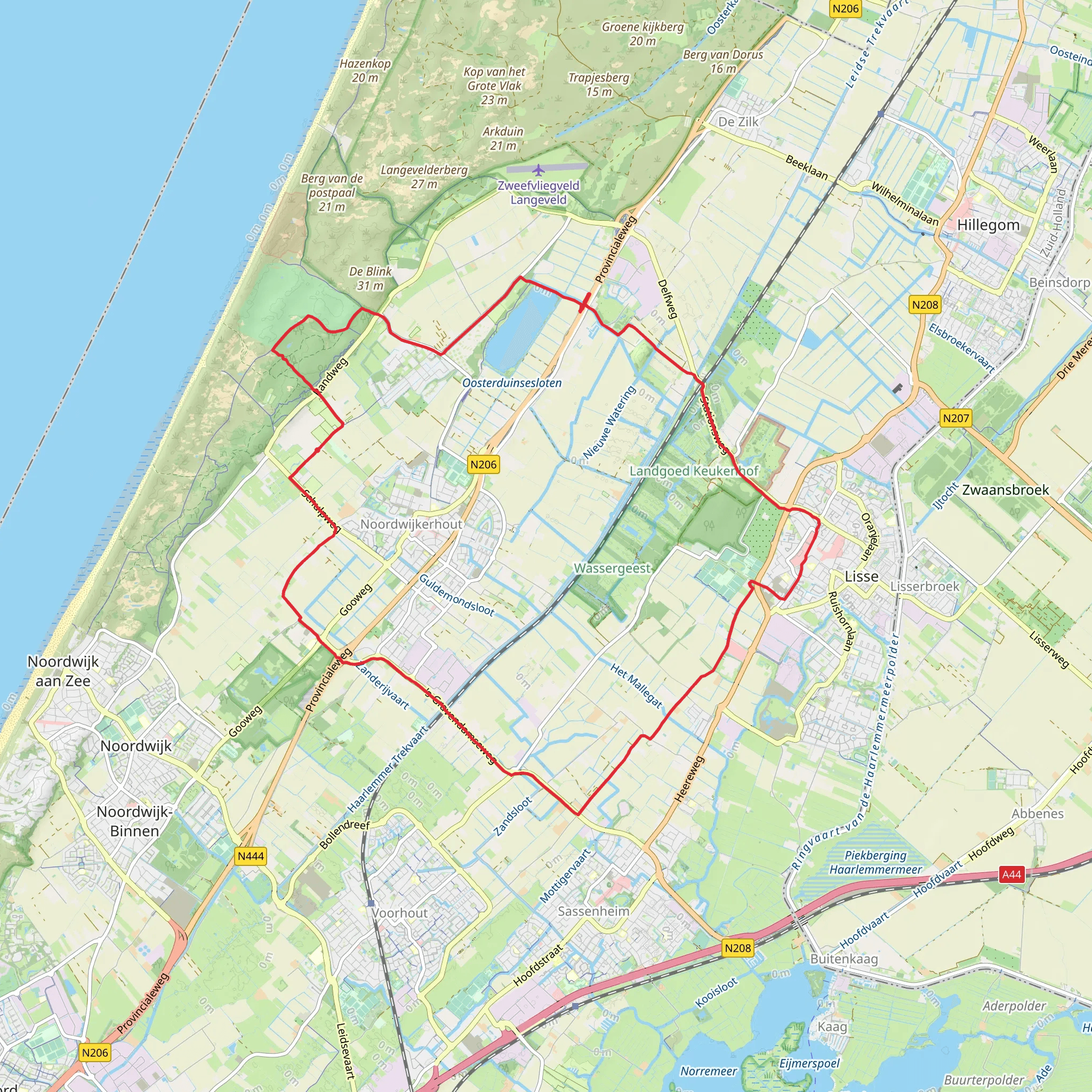 Oosterduinse, Keukenhofbosch and Aardbeiebdel Loop mobile static map