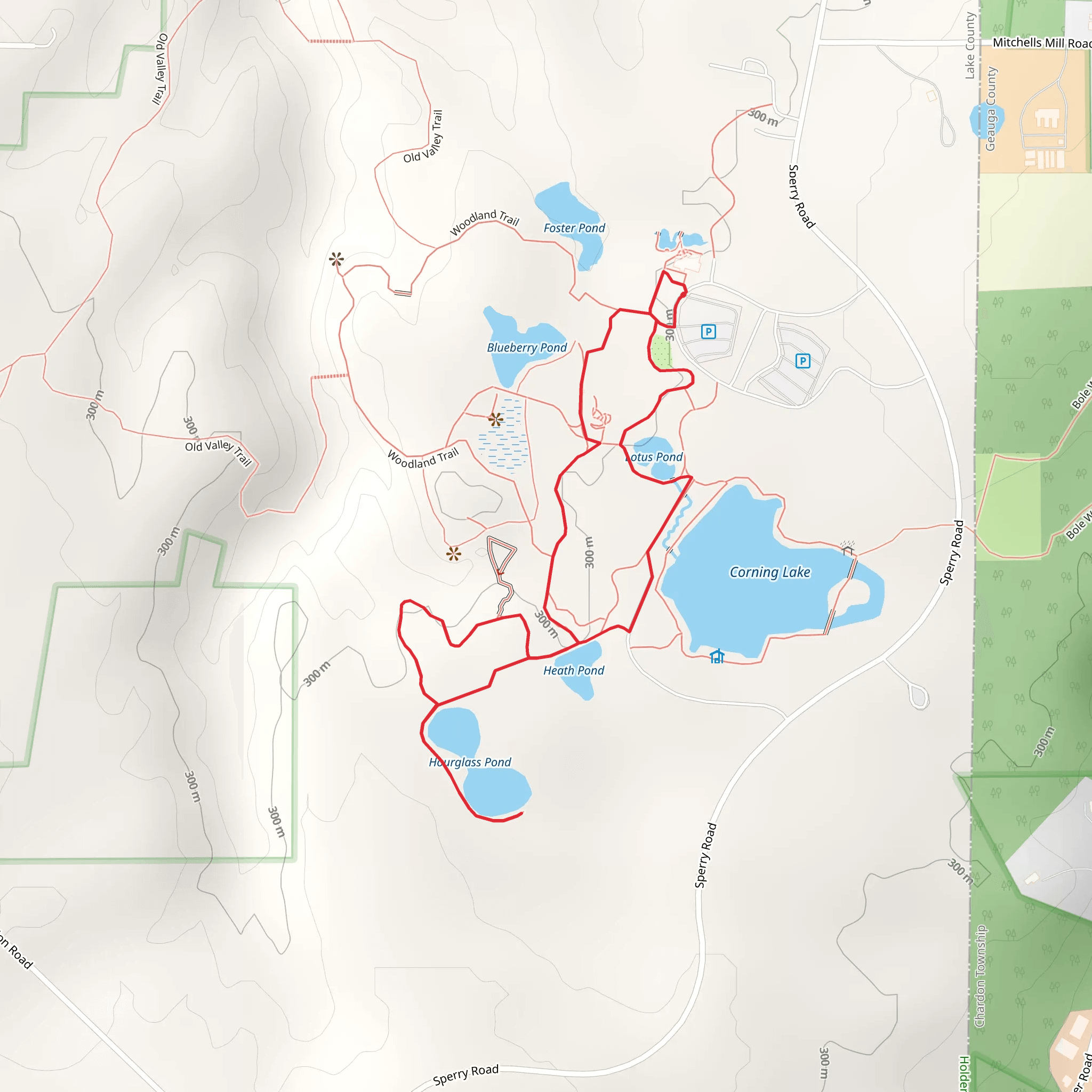Corning Lake and Hourglass Pond Loop mobile static map