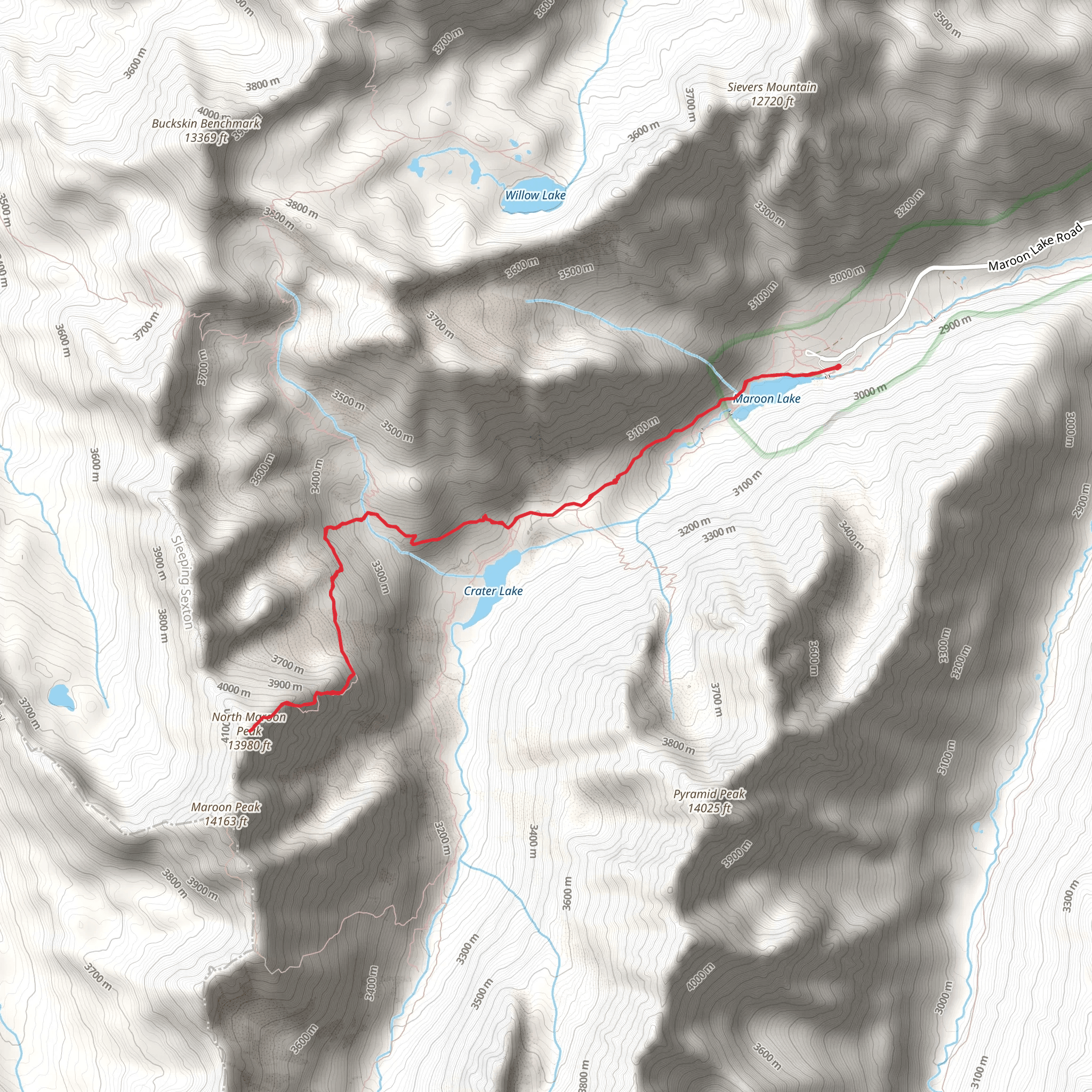 North Maroon Peak via Scenic Trail - Maroon Lake mobile static map