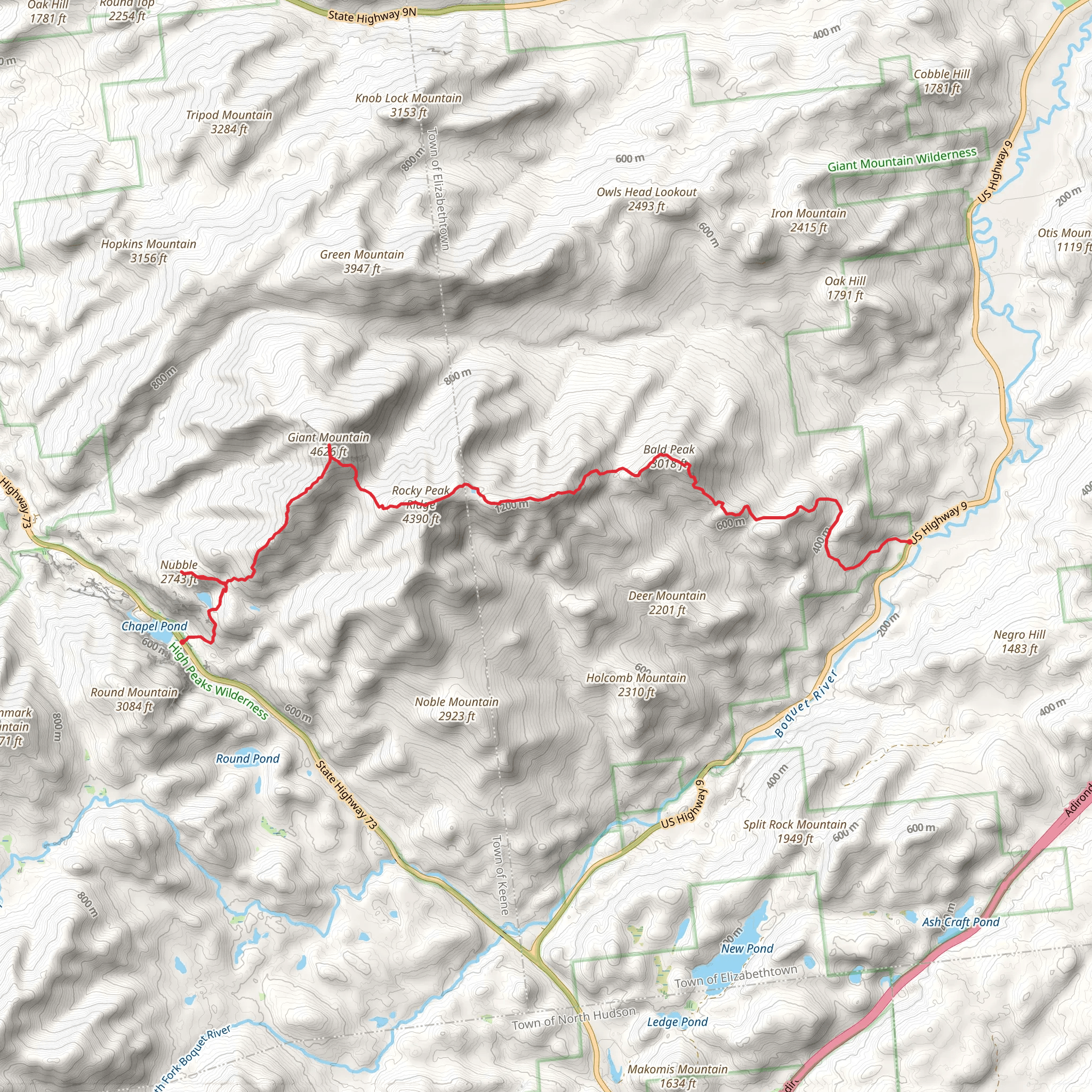 Bald Peak, Rocky Peak and Giant Mountain via East Trail mobile static map
