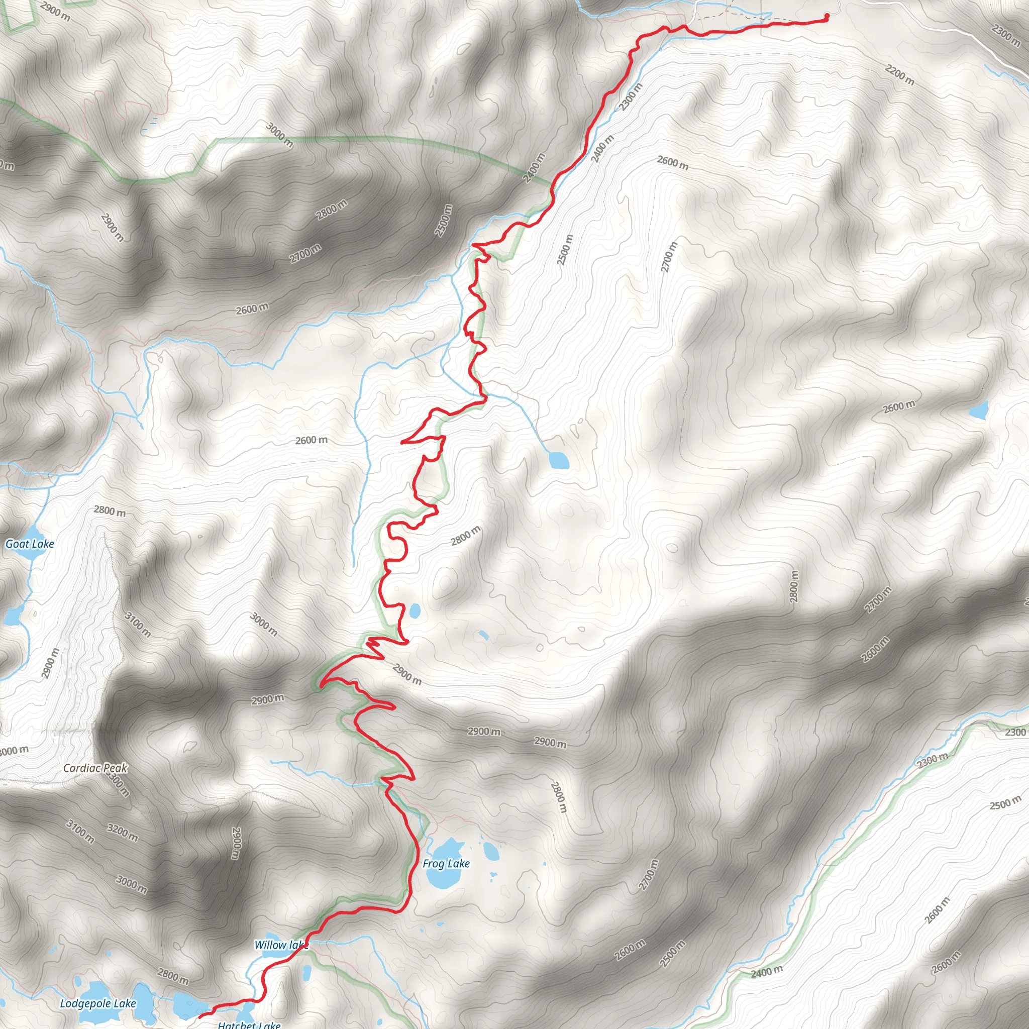 Willow Lake, Shelf Lake, Hatchet Lake and Frog Lake via Livingston Mill Castle Divide Trail mobile static map