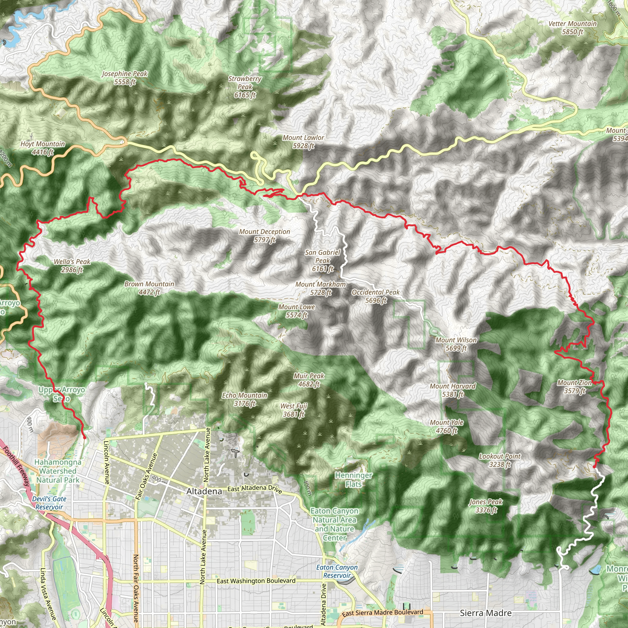 Gabrielino Trail from Santa Anita Canyon Avenue mobile static map
