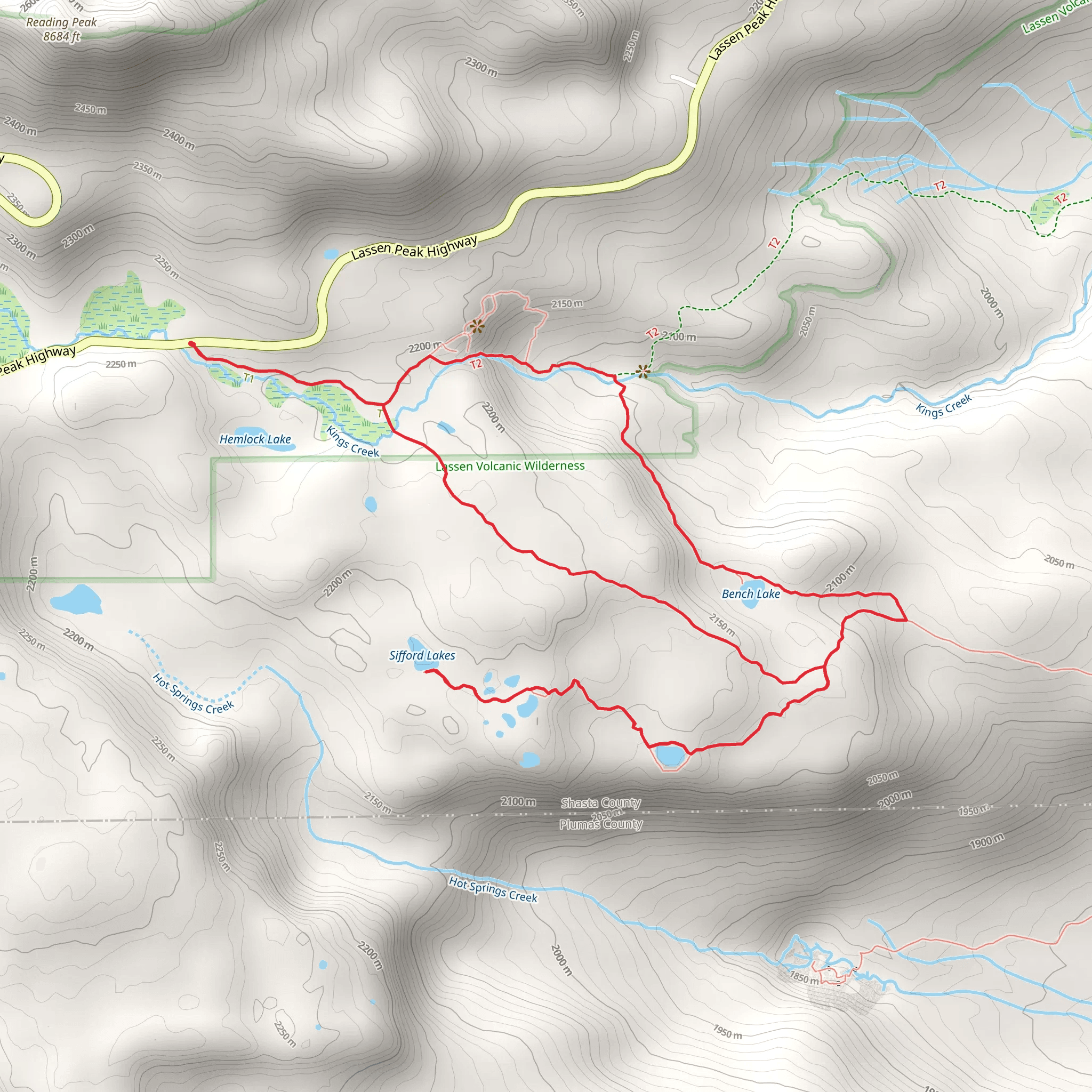 Bench Lake and Sifford Lakes via KIng's Creek Horse Trail mobile static map