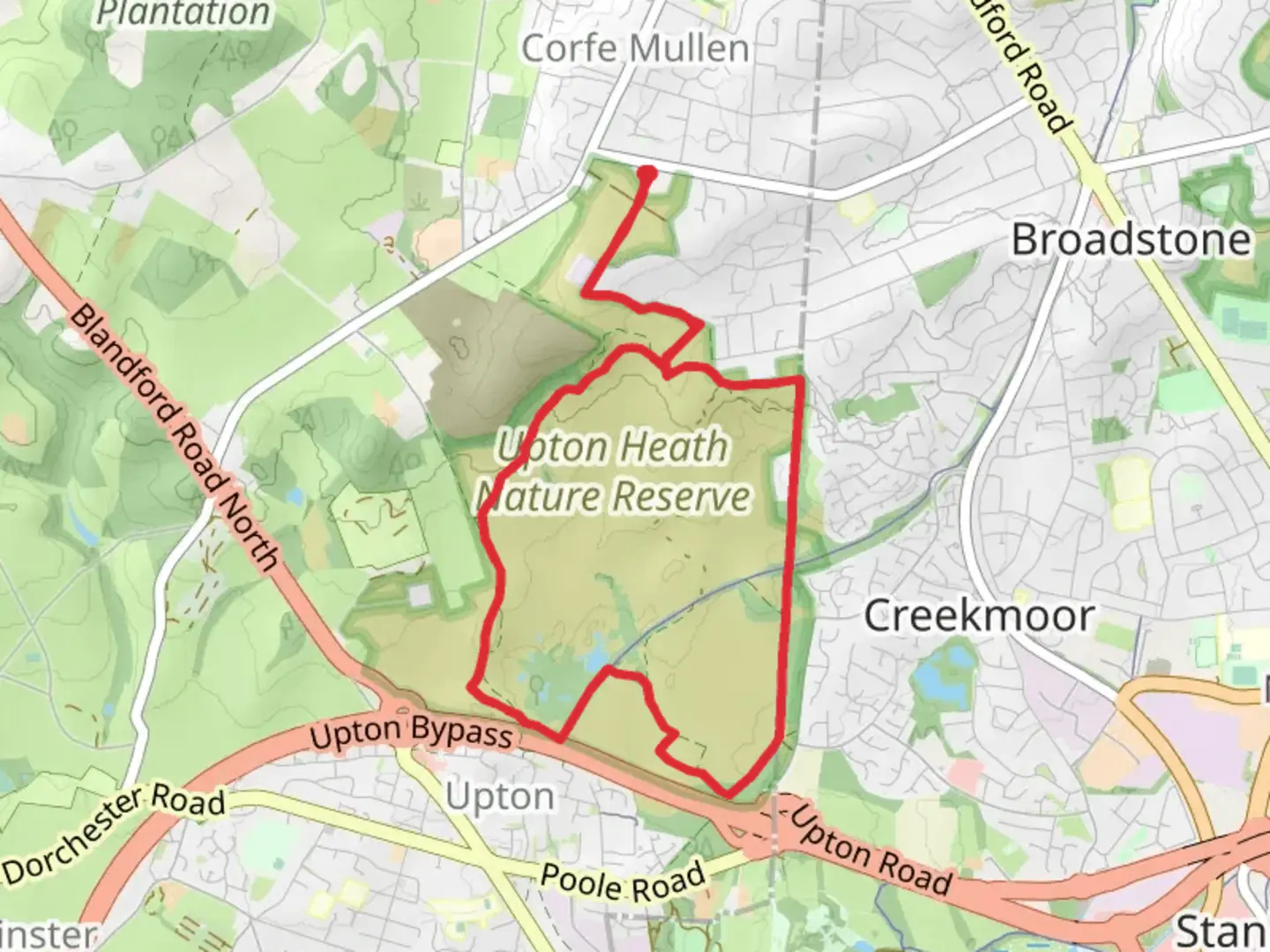 An image depicting the trail Upton Heath Nature Reserve and Castleman Trailway and its surrounding area.