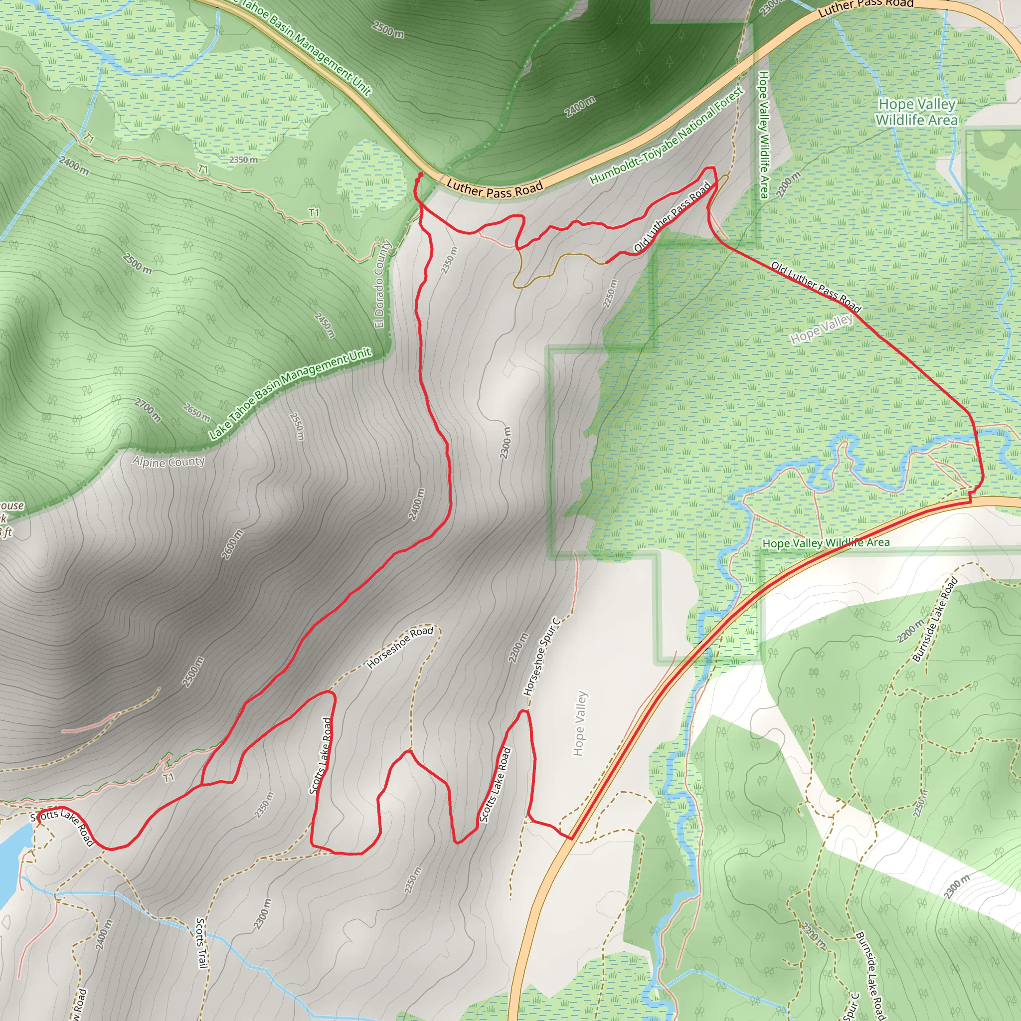 Scotts Lake and Luther Pass Loop mobile static map