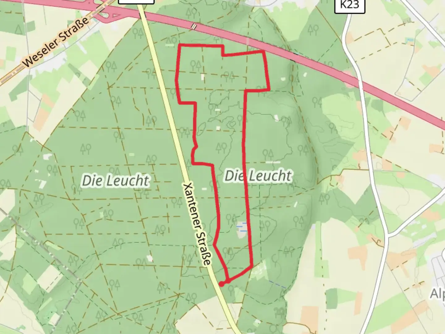An image depicting the trail Ponyhof via Reitweg and Leichenweg and its surrounding area.