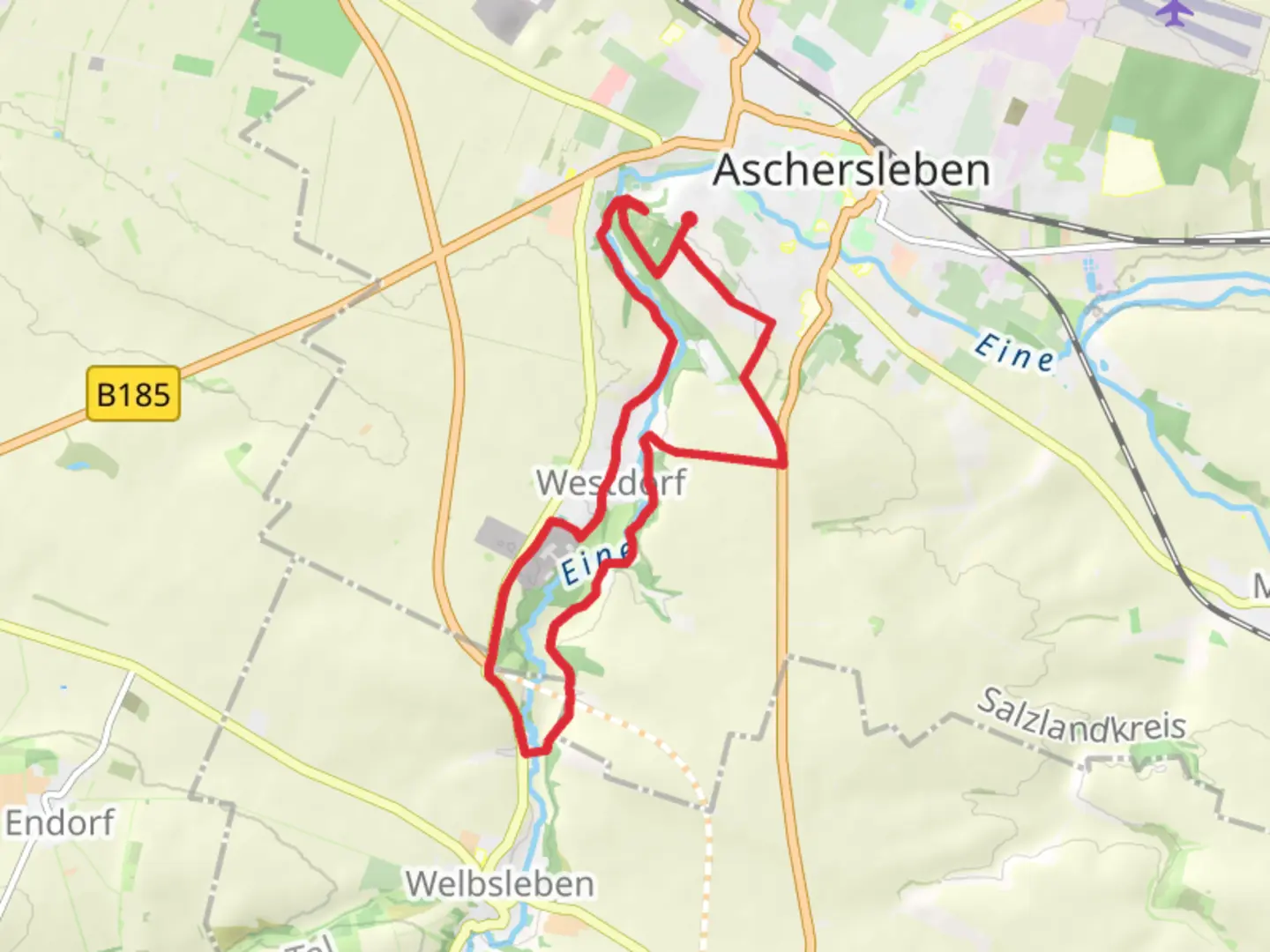 An image depicting the trail Westdorf and Zoo Aschersleben Loop and its surrounding area.
