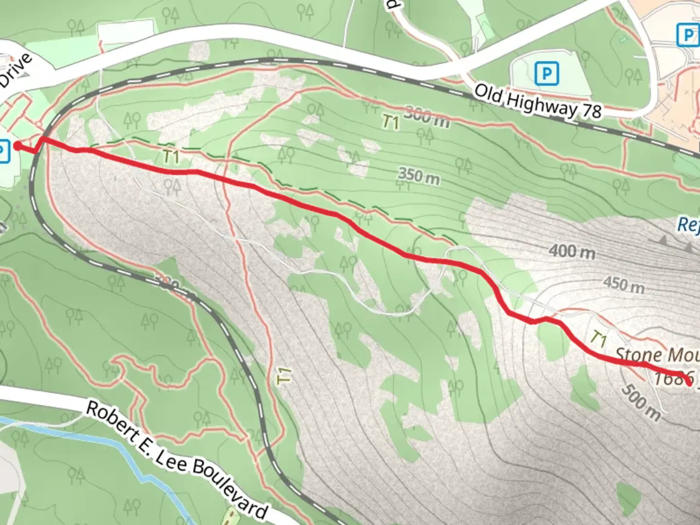 An image depicting the trail Stone Mountain via Walk-Up Trail and its surrounding area.