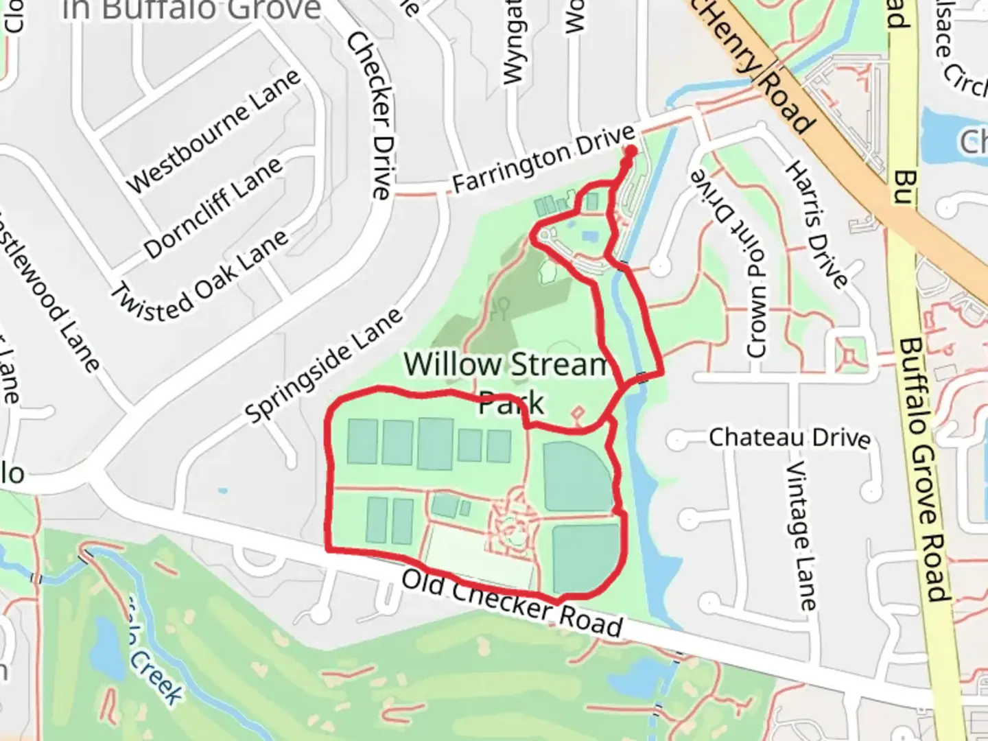 An image depicting the trail Willow Stream Park Loop and its surrounding area.