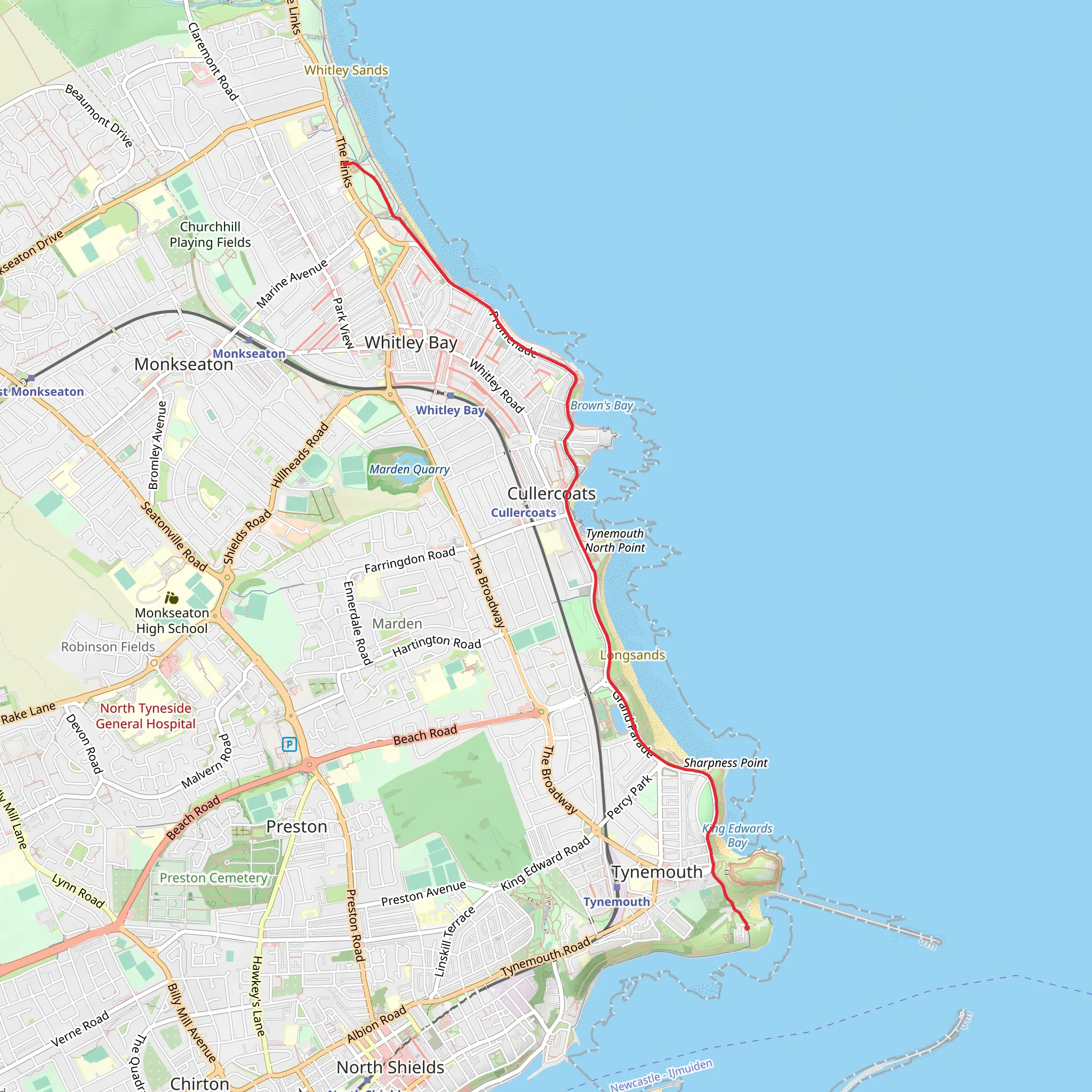 Whitley Bay to Tynemouth Walk mobile static map