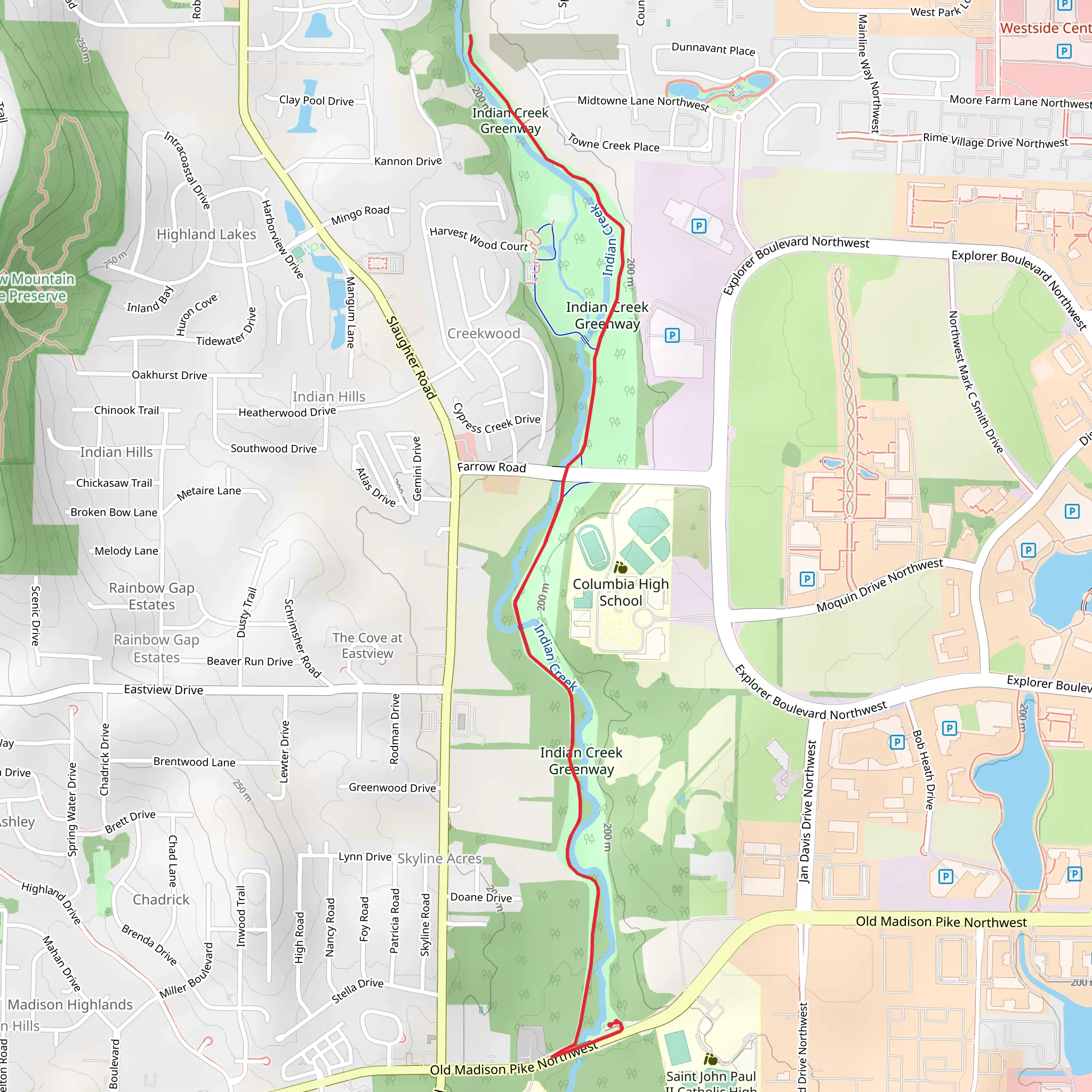 Indian Creek Greenway mobile static map