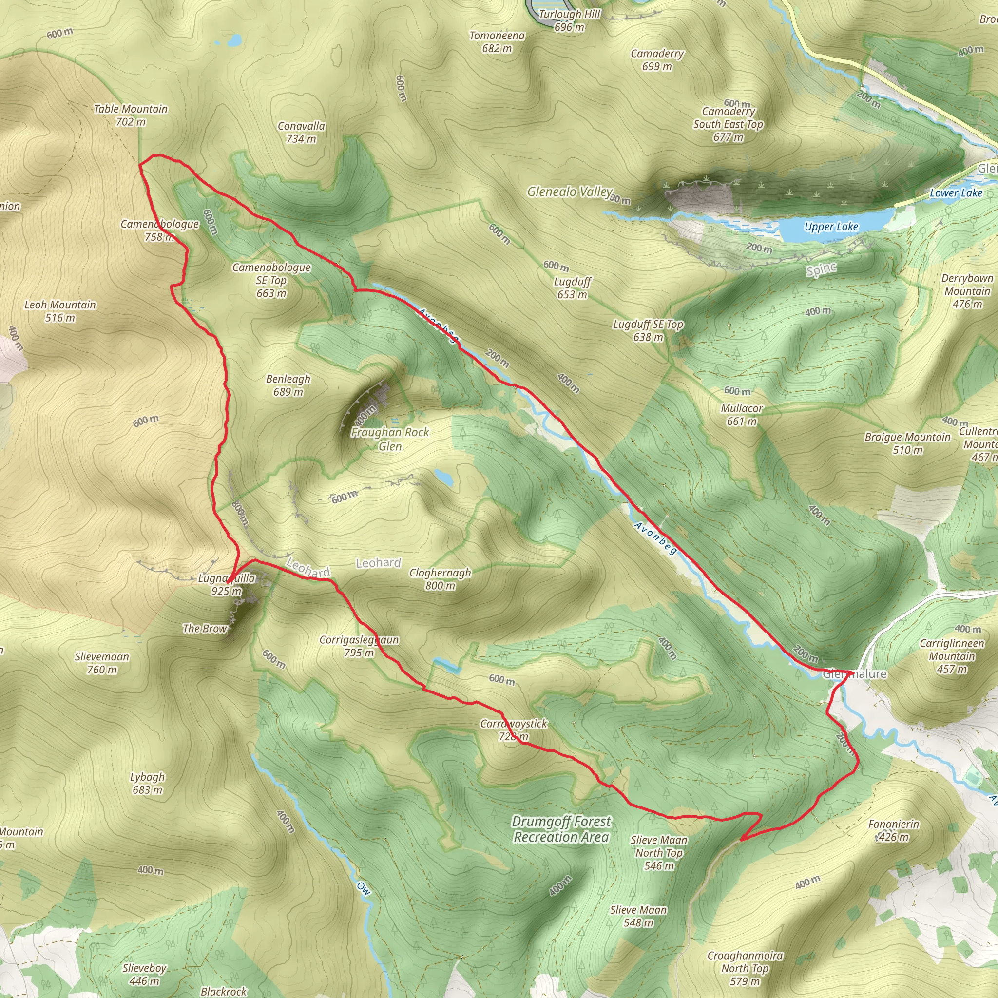 Drumgoff Forest to Lugnaquilla and Glenmalure mobile static map