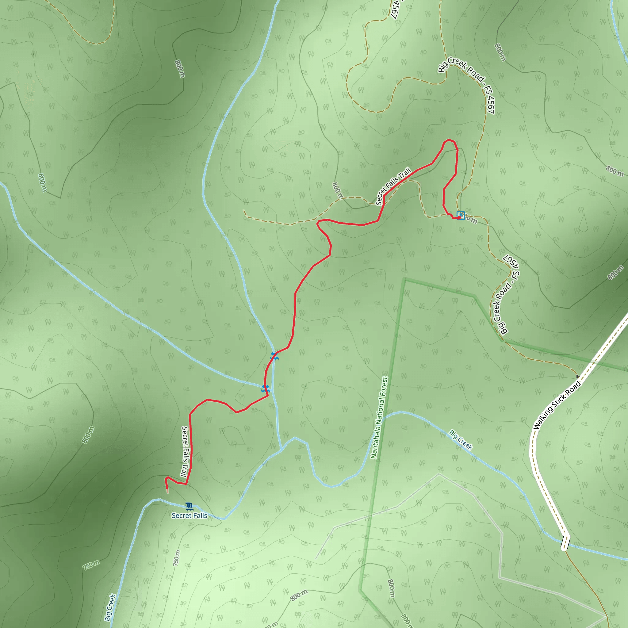 Big Creek via Secret Falls Trail mobile static map